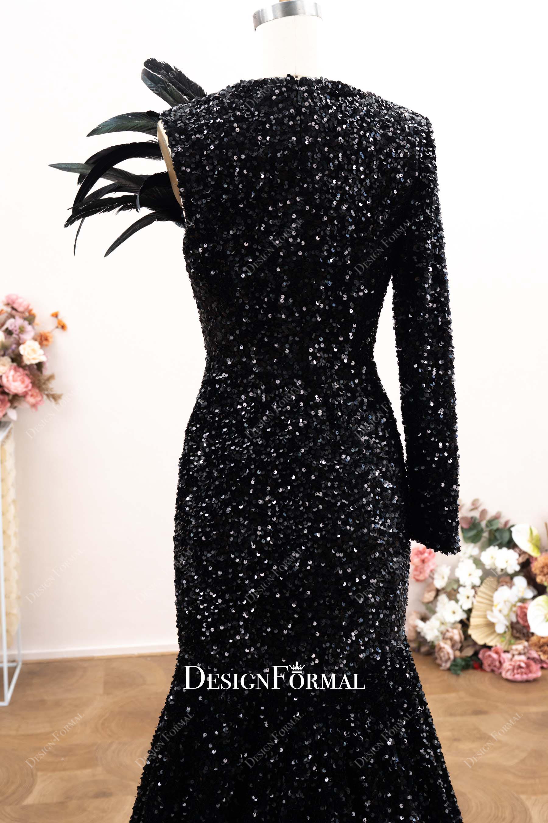 formal dress holiday Slit Glamorous Lace Black Long-Sleeve Prom Dress Evening Dress US16 / Black main image 0