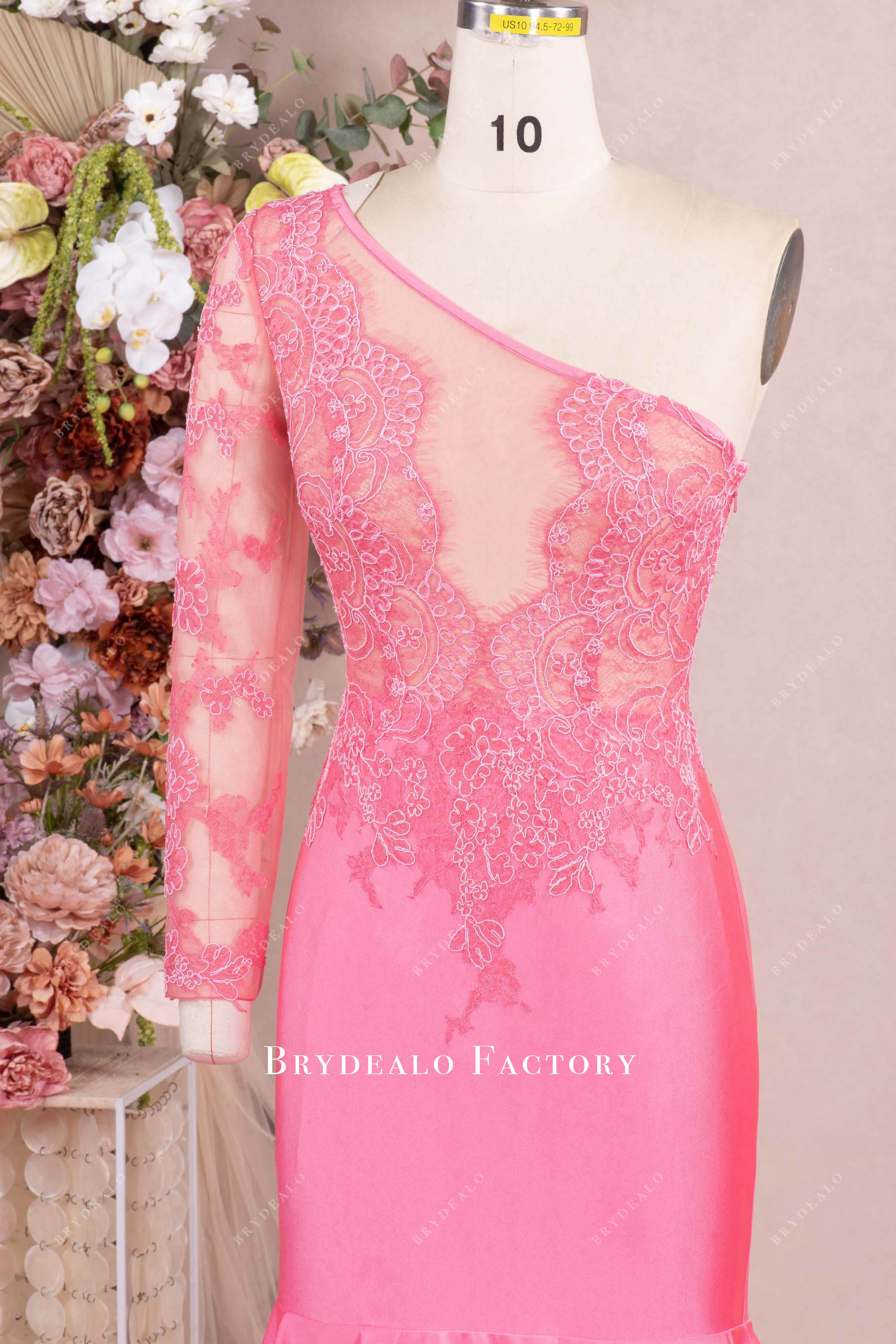 one sleeve pink prom dress