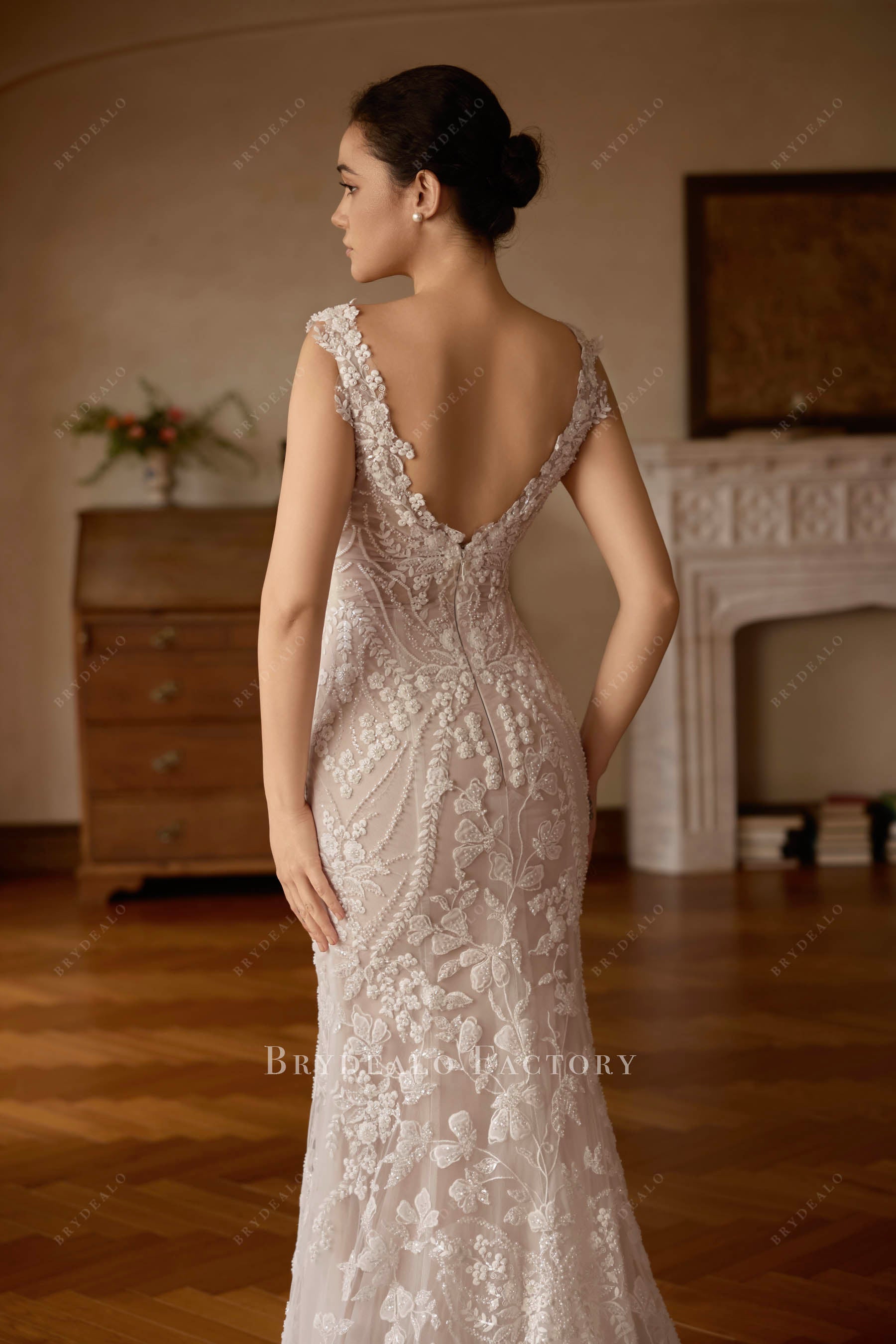 open v back bridal dress