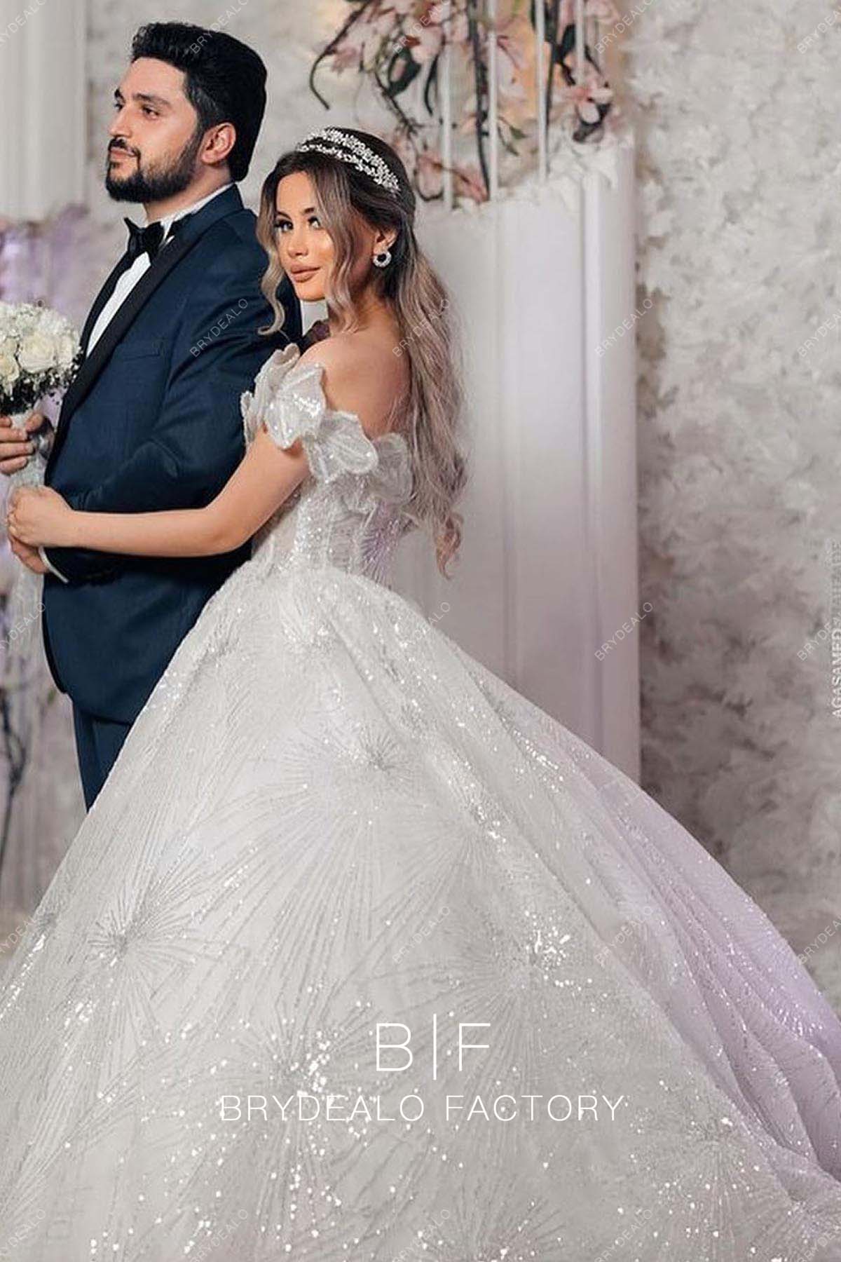 Silver Glitter Baroque Ball Gown Wedding Dress