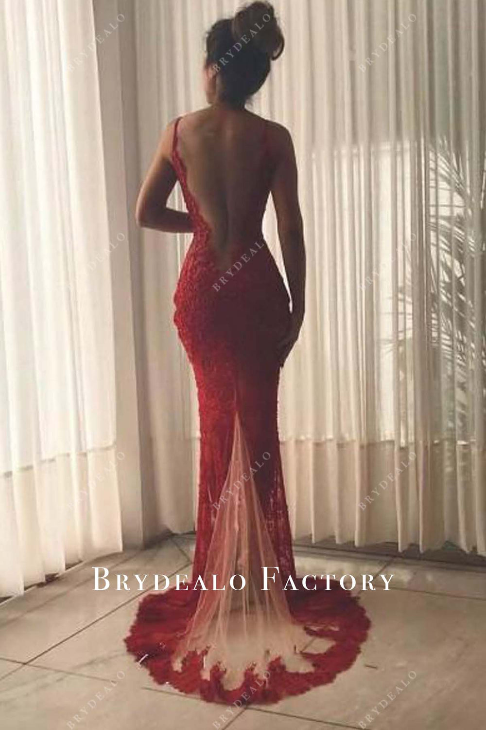 Luxurious Unique Red Sleeveless Split Mermaid Evening Dress main image 1