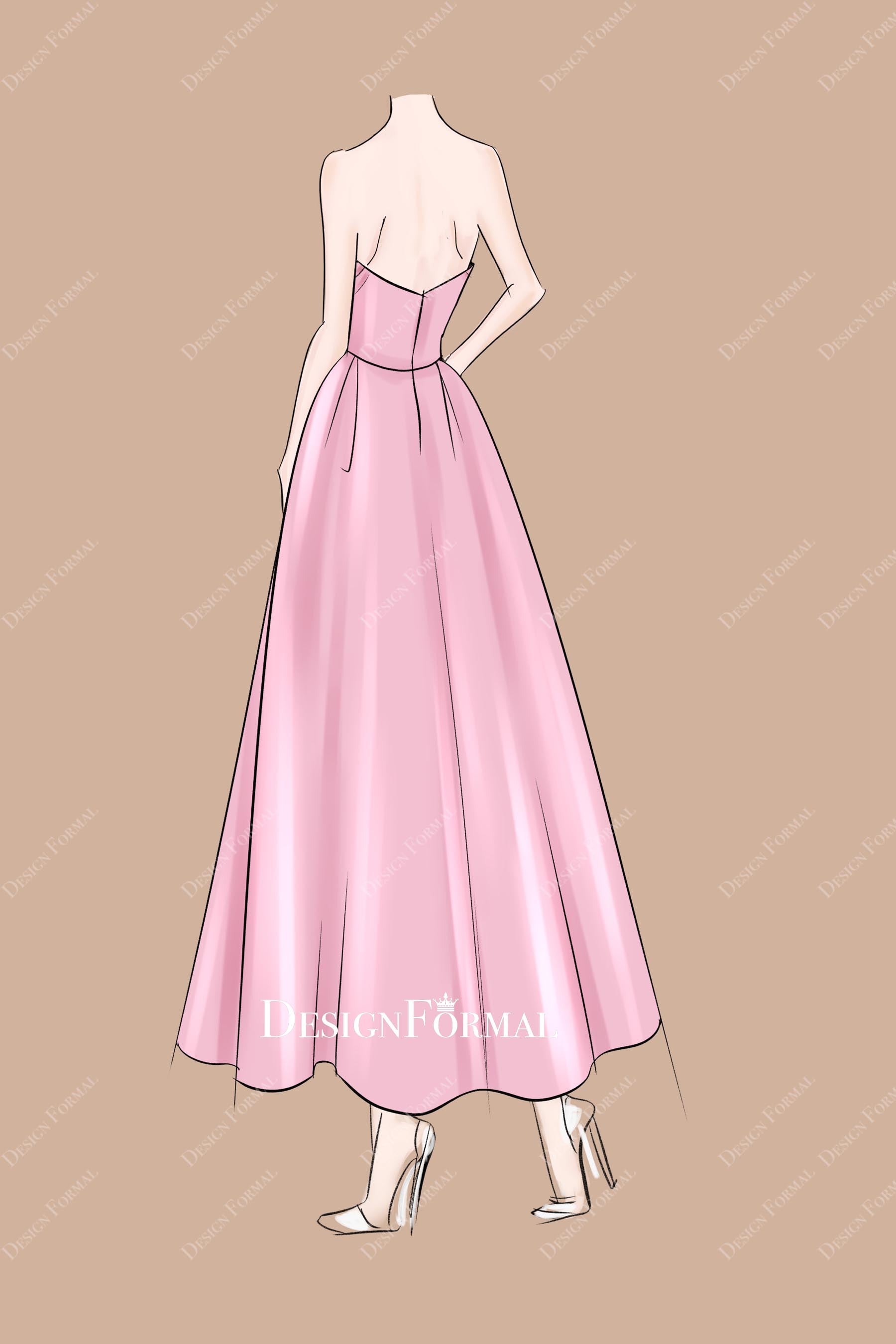 open back pink wedding guest dress designformal sketch