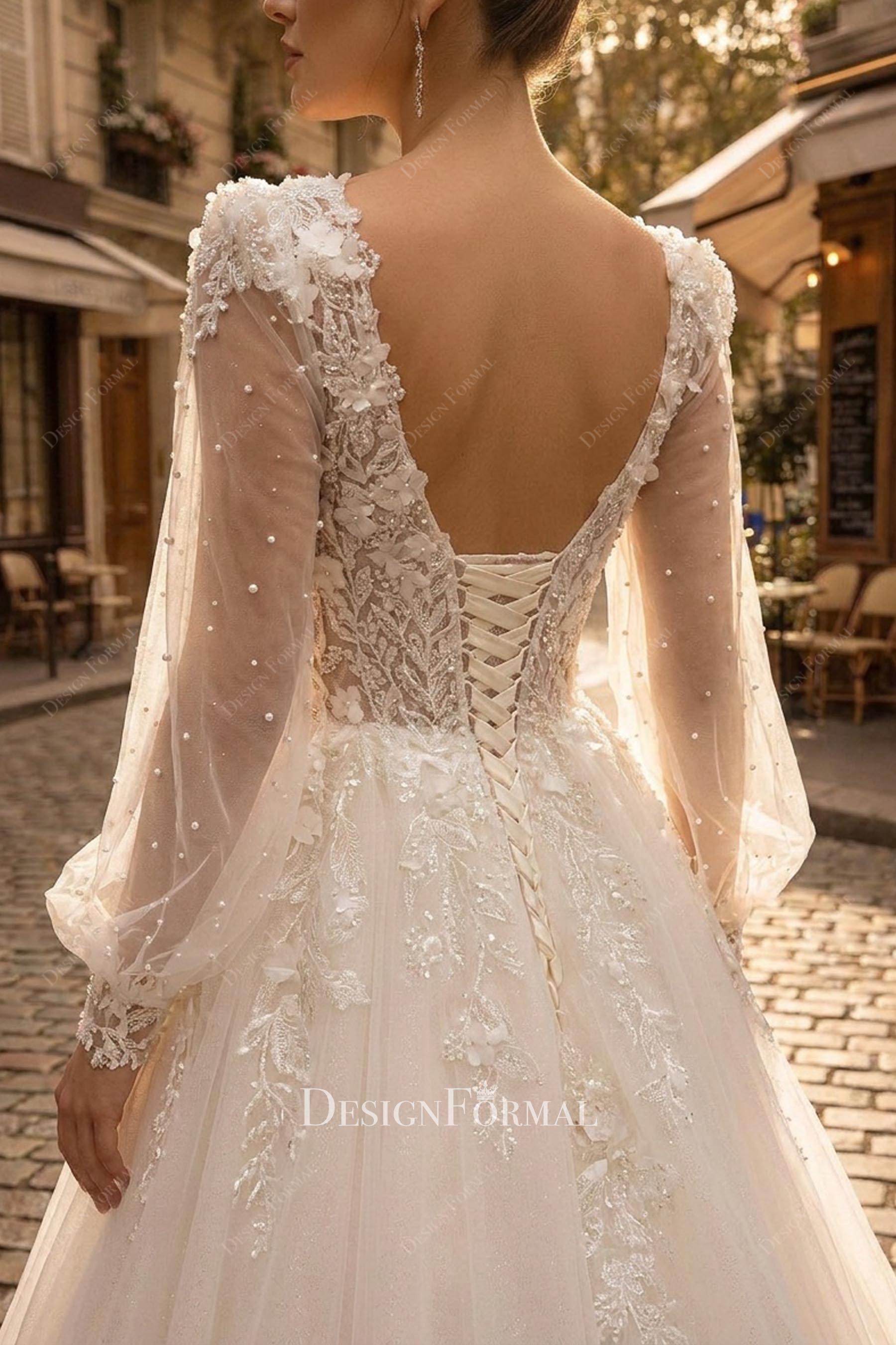 open lace up back wedding dress