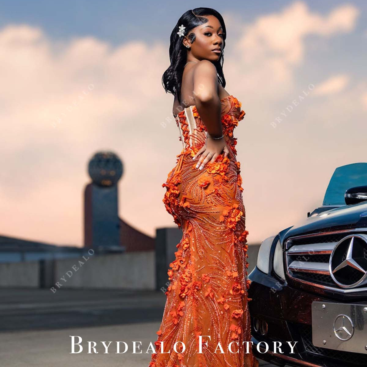shimmer mermaid dress Popular Corset Back Orange 3D Flower Prom Natural Silhouette Size:EU 41 Good Impression Double Twist filter-pattern:Two Tone
