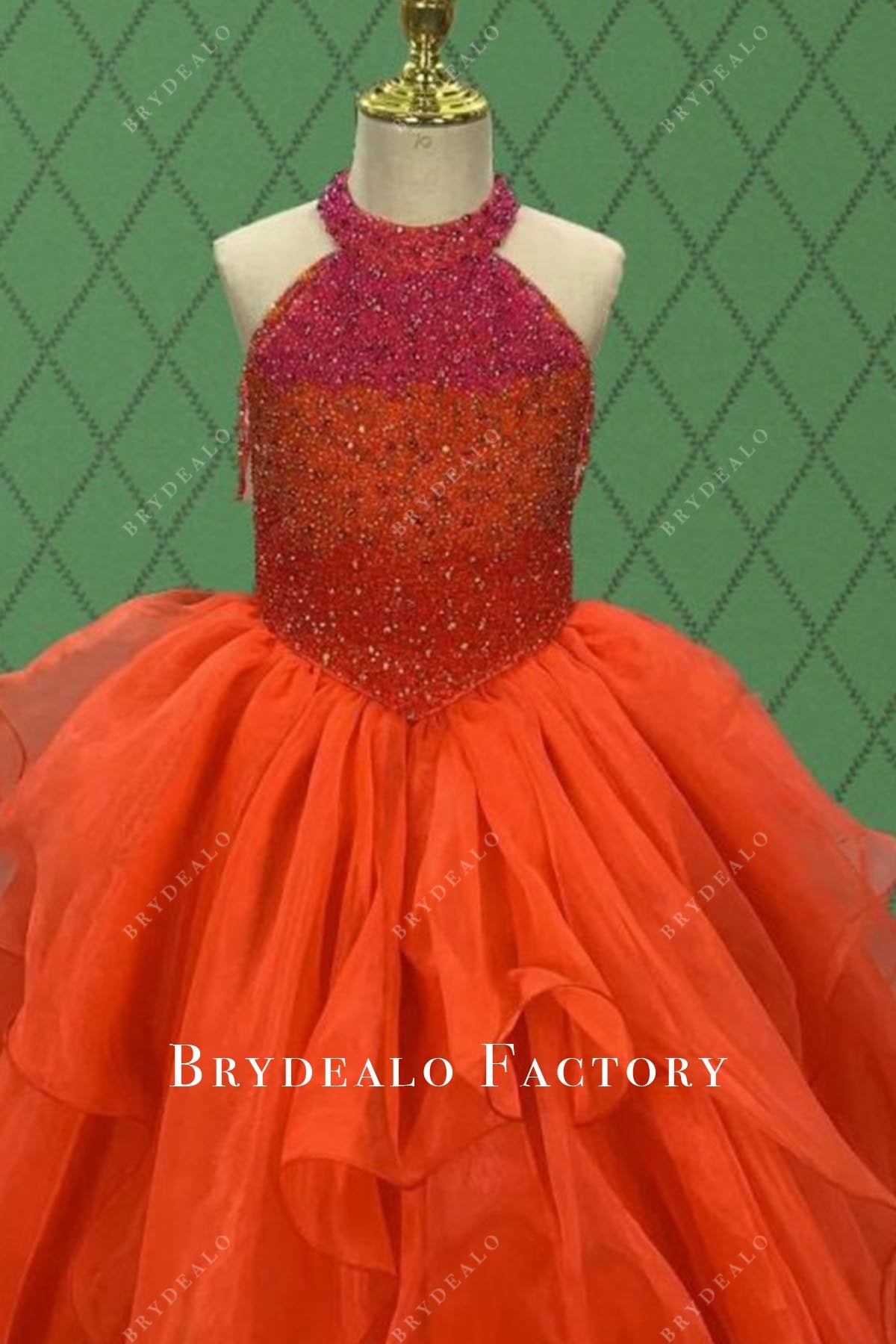 orange basque waist pageant dress