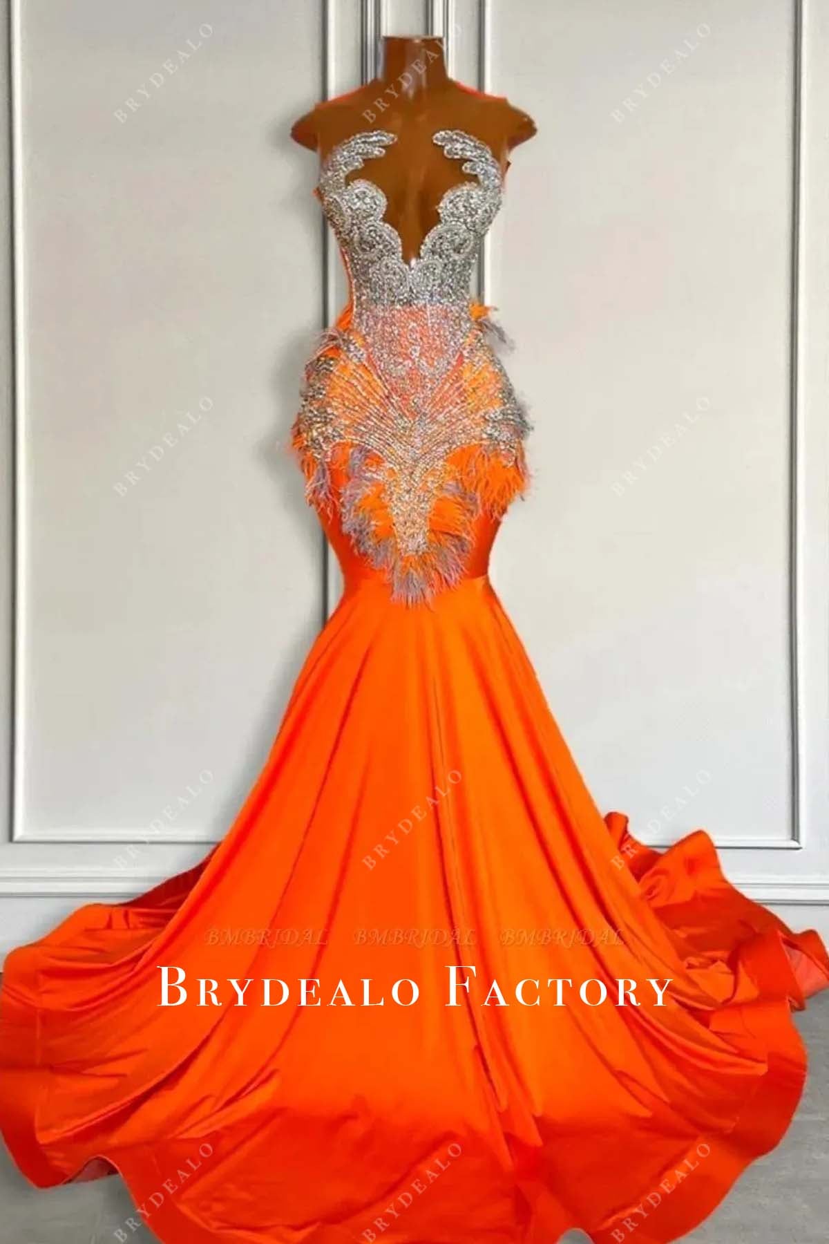 orange jersey mermaid prom dress 