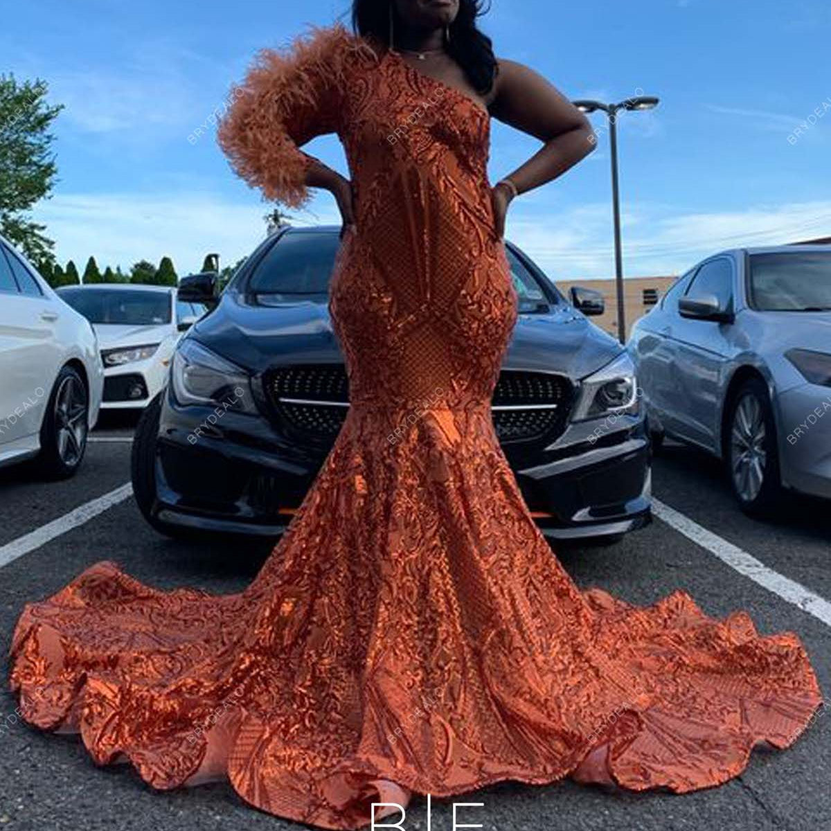 orange sequin feather dress Orange Sleeveless Beaded Sequin Feathers Prom Dresses