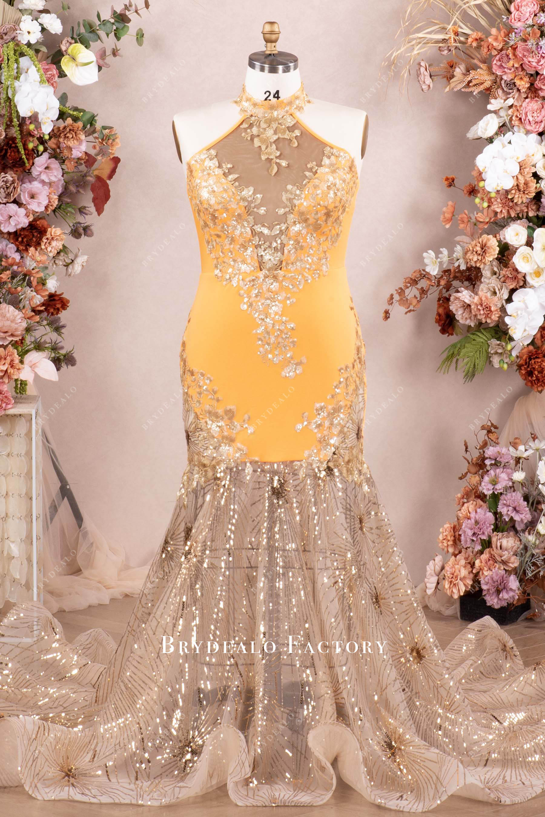 plus size orange sparkly sequin mermaid prom dress