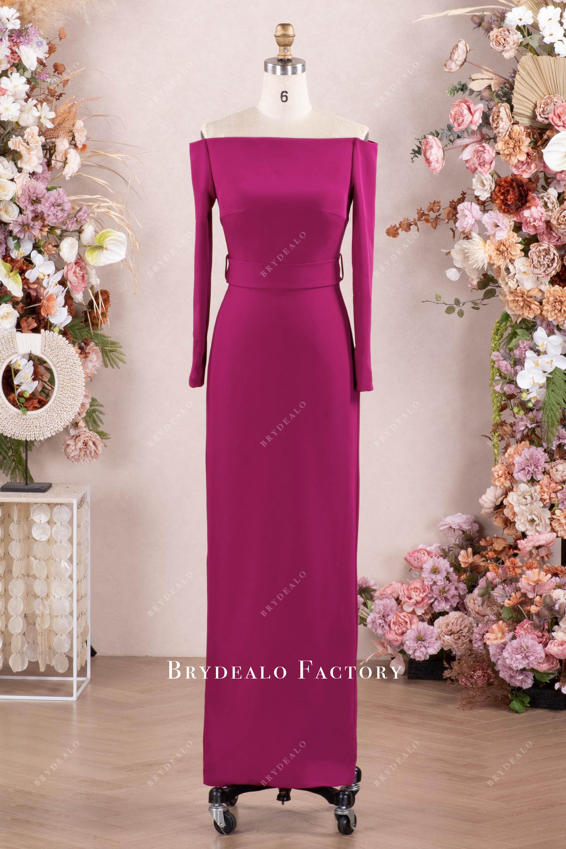 orchid floor length crepe bridesmaid dress