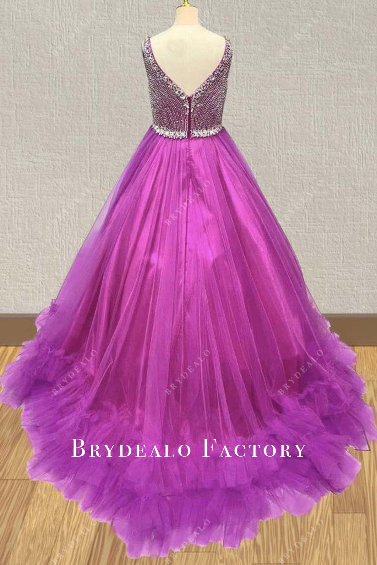 orchid organza a line court train pageant ball gown