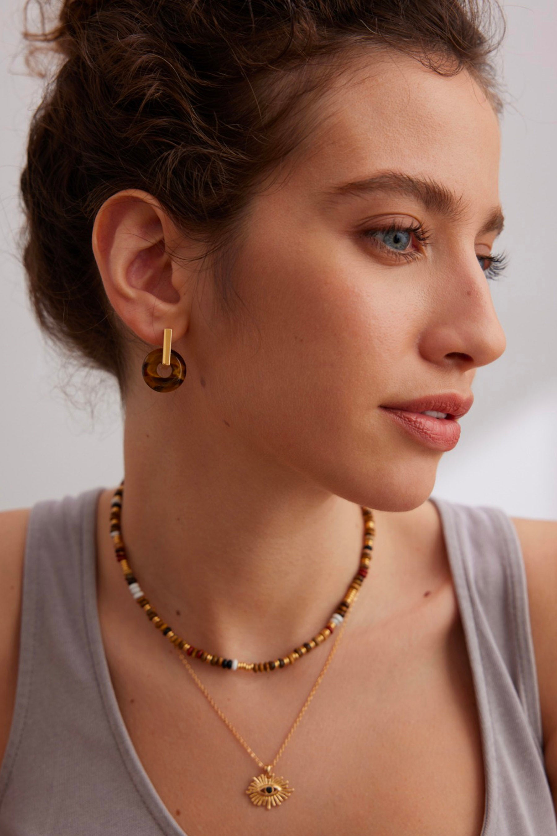 organic gold tiger eye gem stone earrings