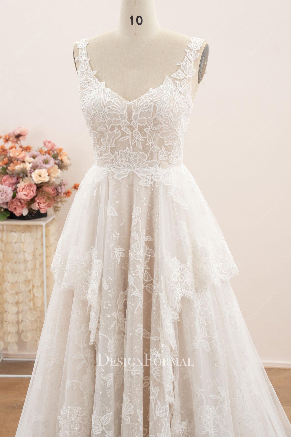 overlay lace v neck wedding dress