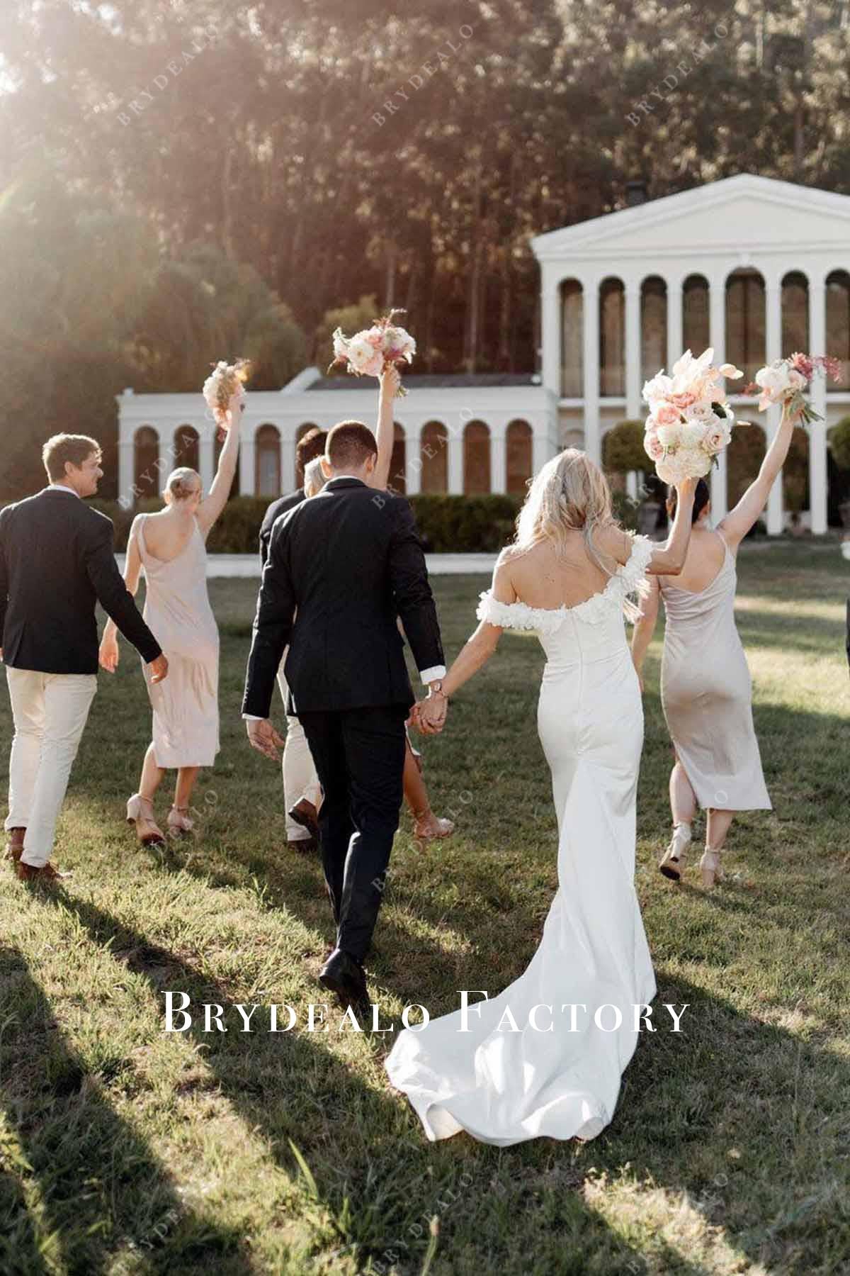 oyster v back bridesmaid dress