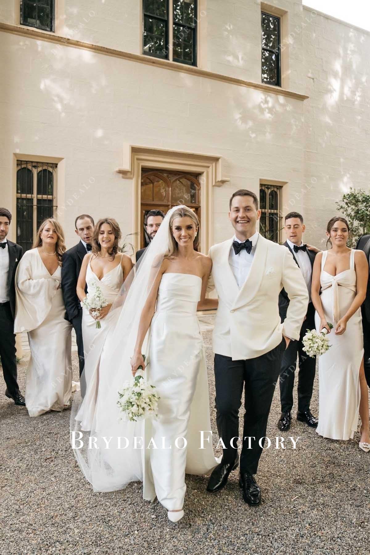 Pale Wheat Satin Long Mismatched Bridesmaid Dresses