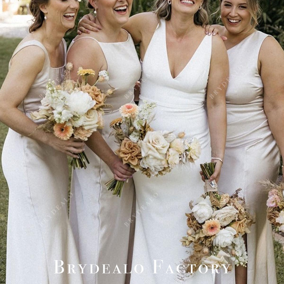 Pale Wheat Sleeveless Mismatched Bridesmaid Dresses