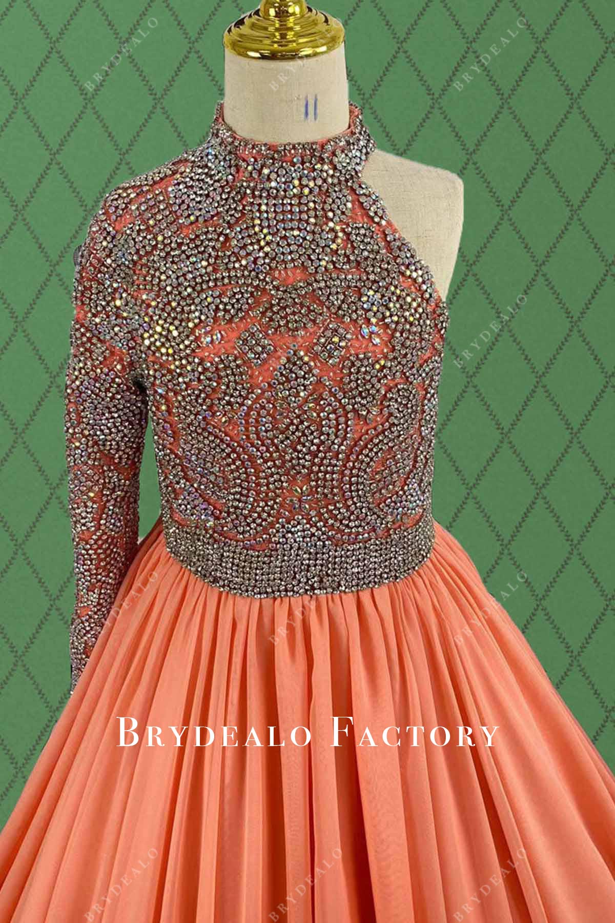 papaya one sleeve pageant dress