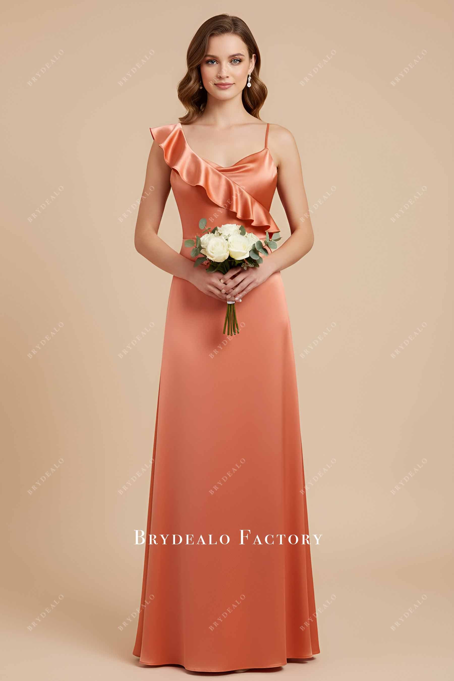 Papaya satin a line bridesmaid dress
