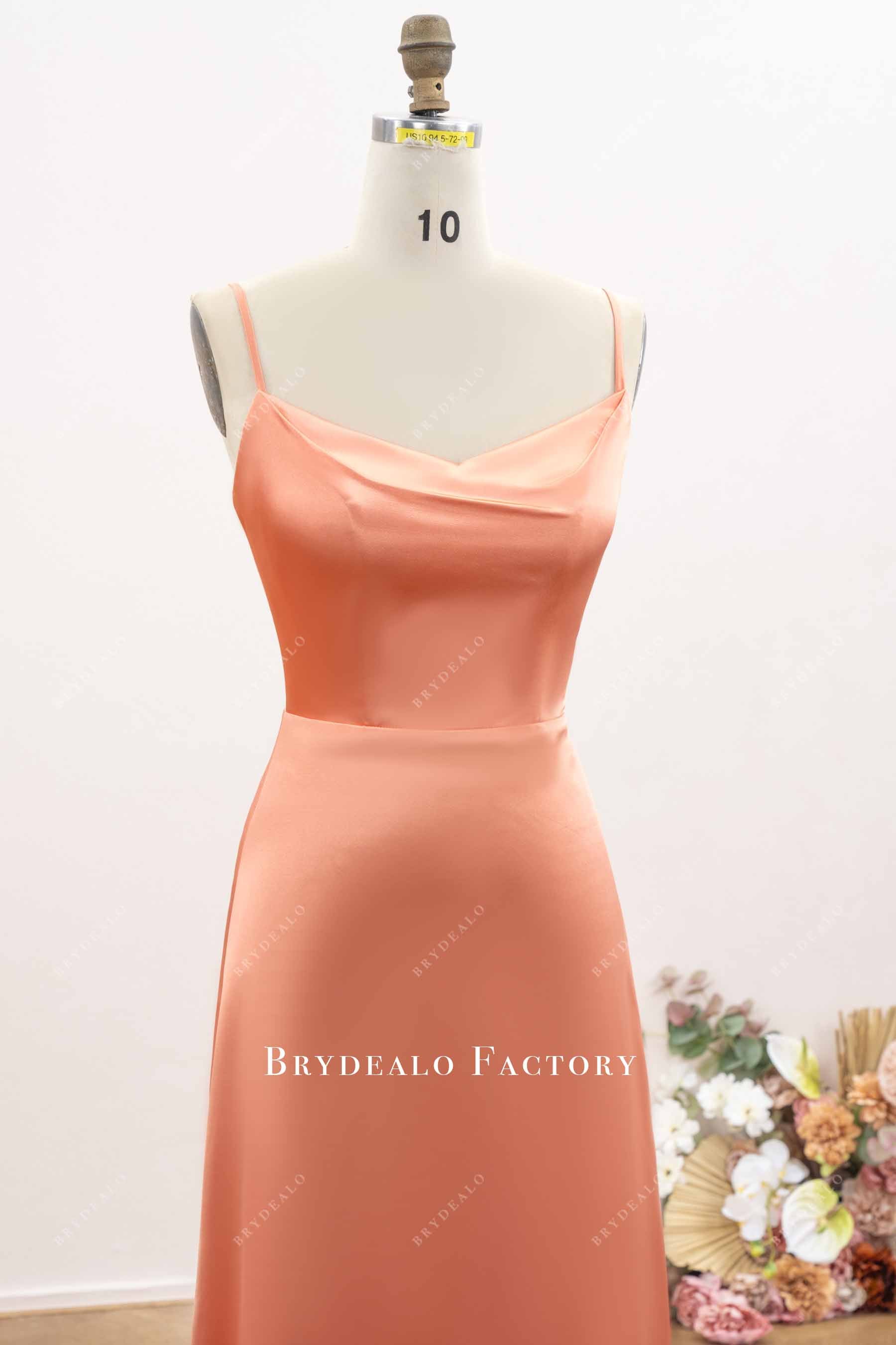 papaya satin thin straps bridesmaid dress