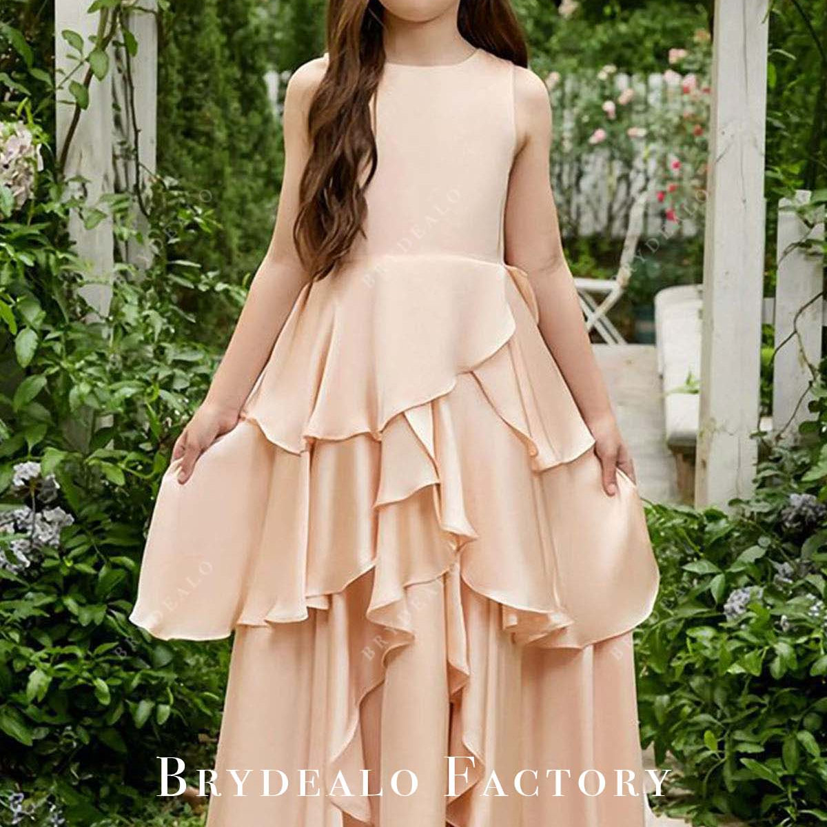 Peach Sleeveless Layered Ruffle Flower Girl Dress Peach Sleeveless Layered Ruffle Flower Girl Dress
