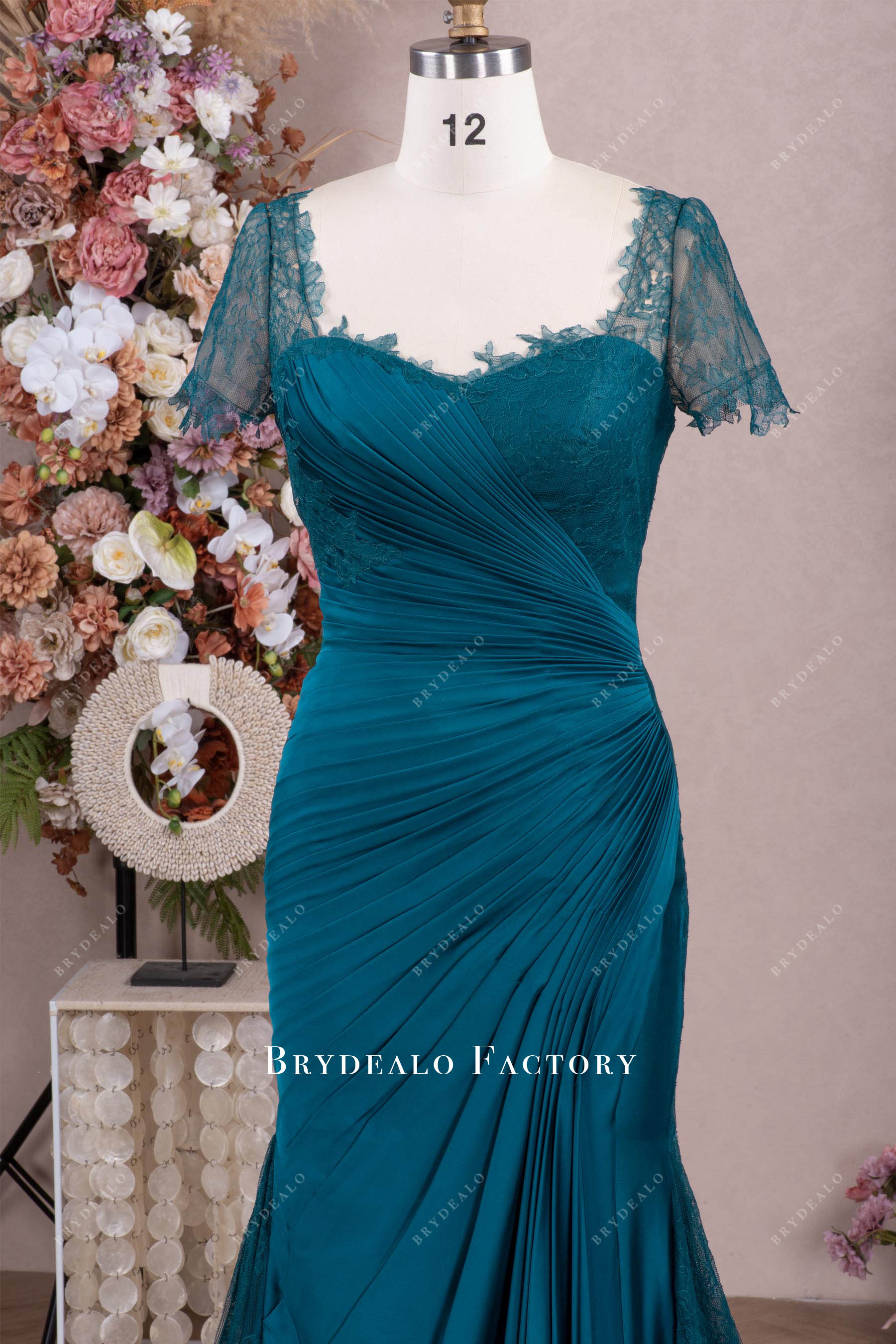 peacock queen anne neckline mother of bride dress