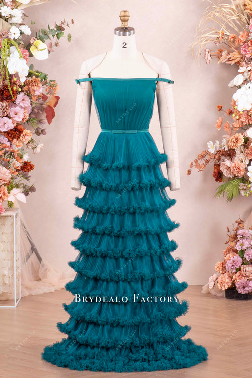 Empire Chiffon Off the shoulder Long Dresses Peacock