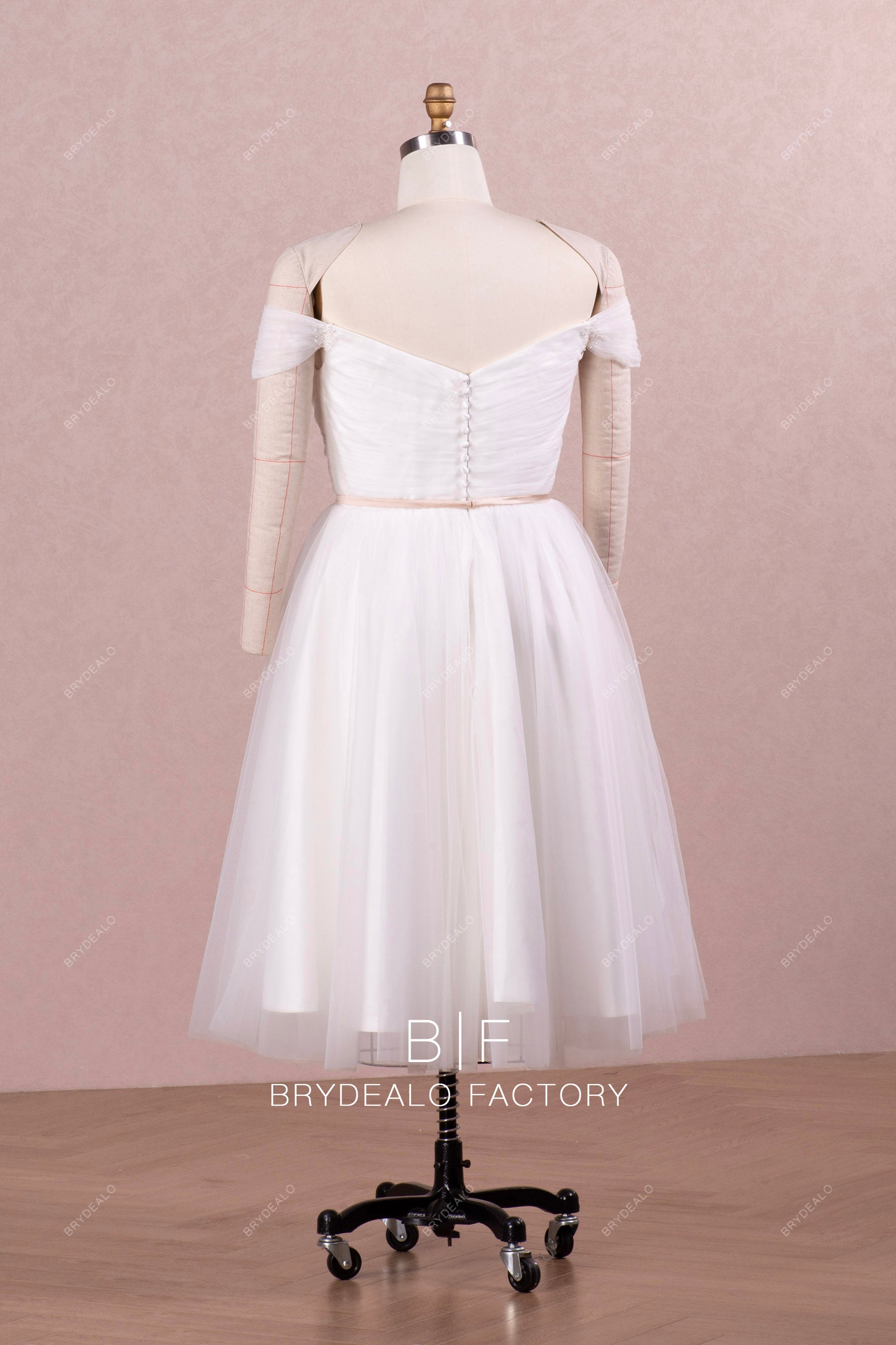 pearl off shoulder a line wedding dress