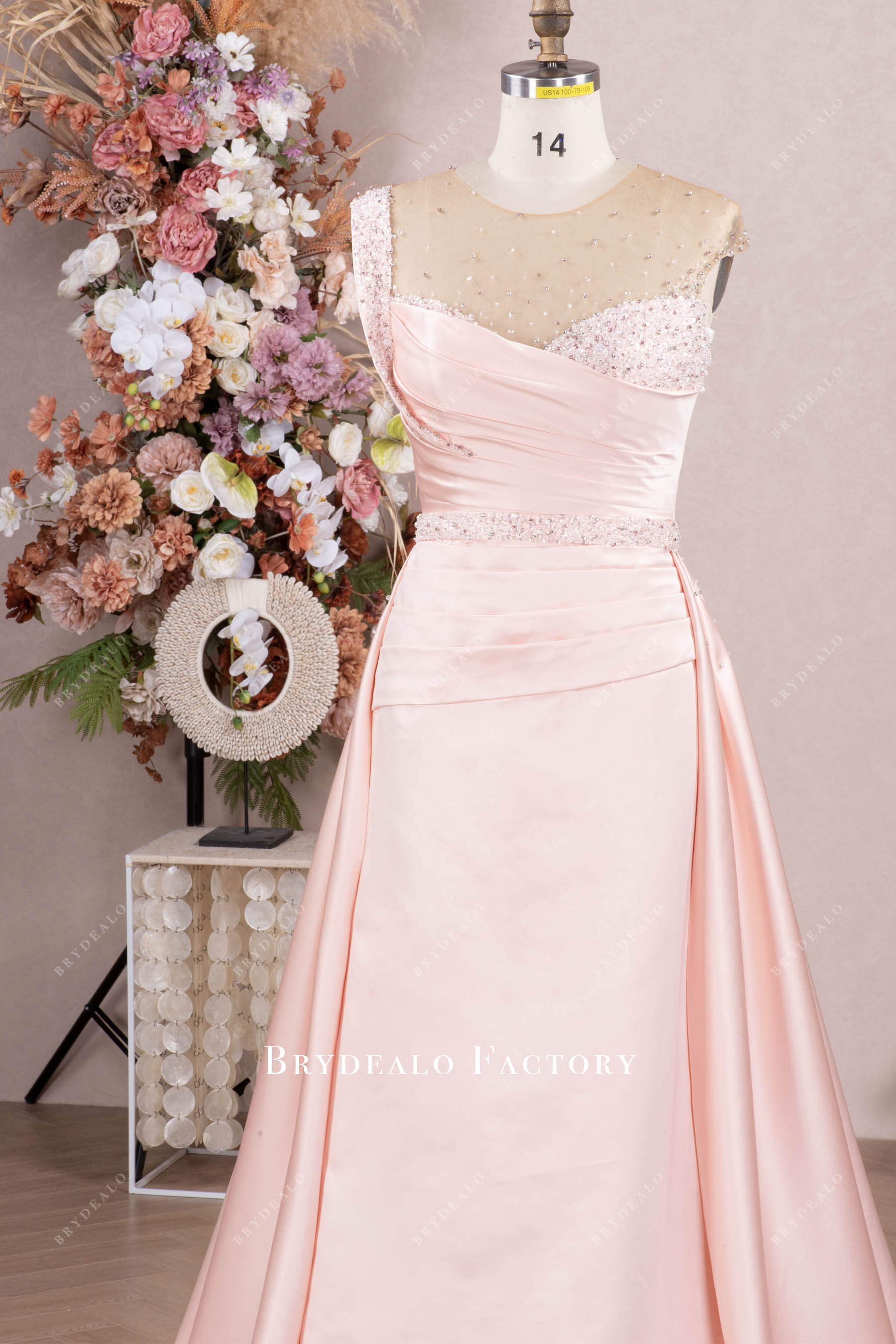 Pink Asymmetrical Pleated Overskirt Mother Of Bride Dress