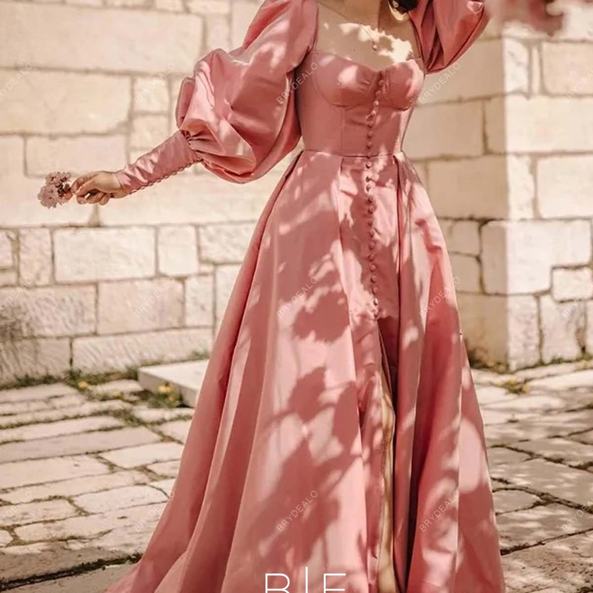 Pearl Pink Semi Sweetheart Neck A-Line Slit Long Prom Dress