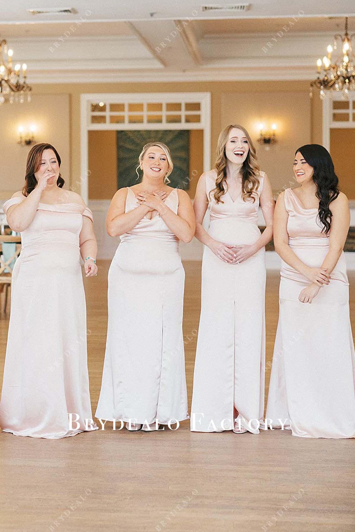 pearl pink satin bridesmaid dresses