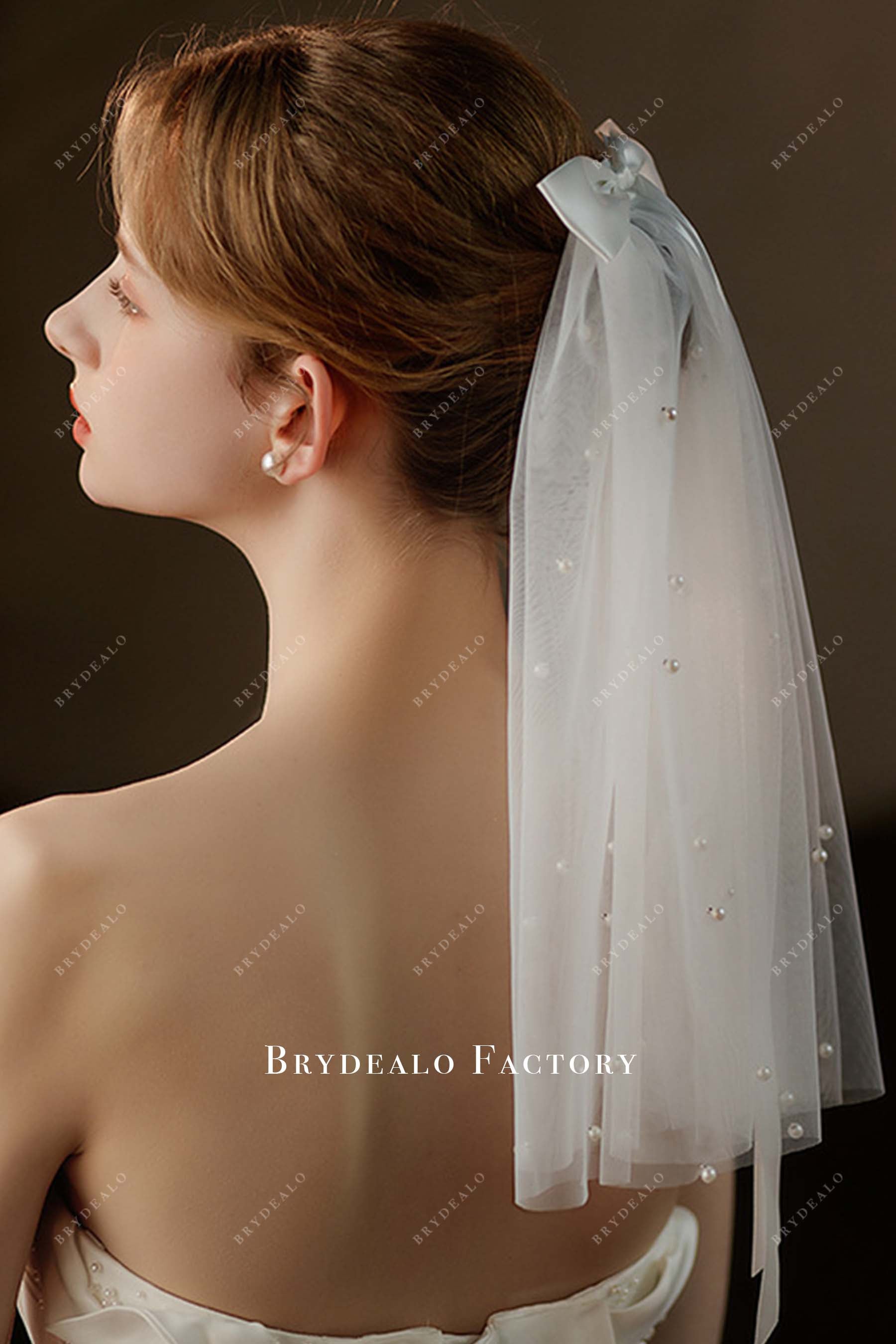 pearl tulle bridal veil