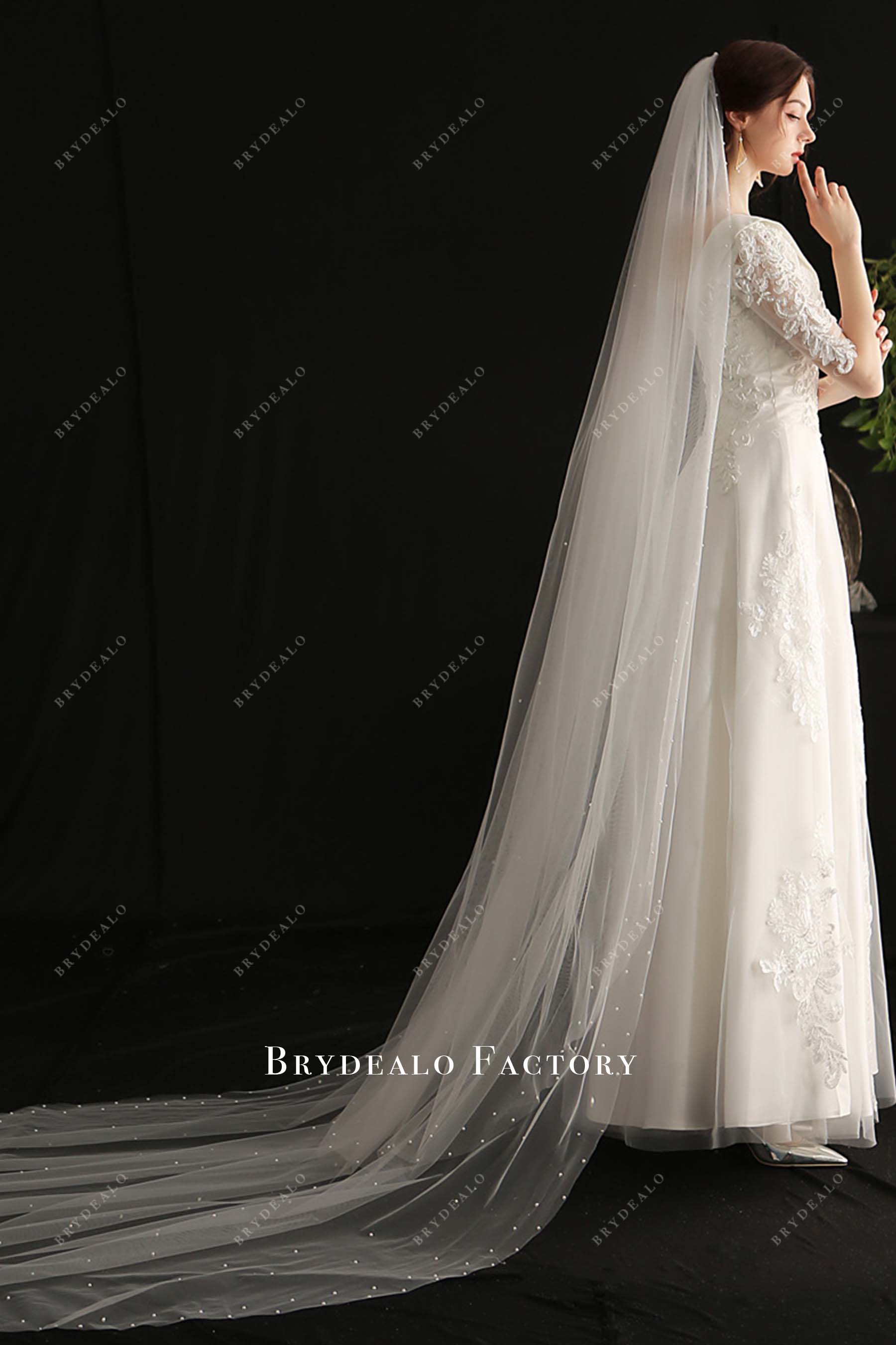 pearl two tier tulle bridal veil