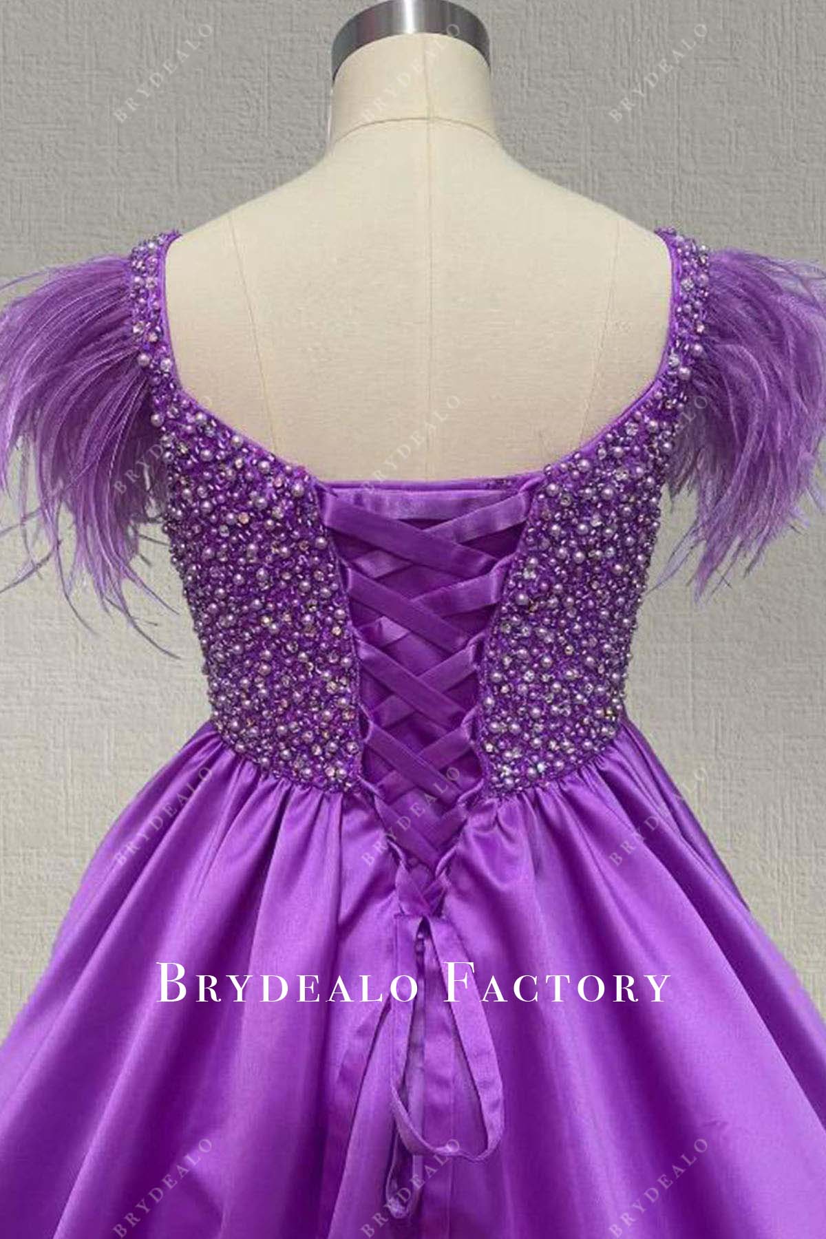 pearls purple lace up back pageant gown