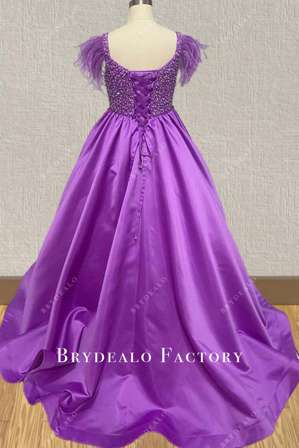 pearls purple sweep train pageant gown