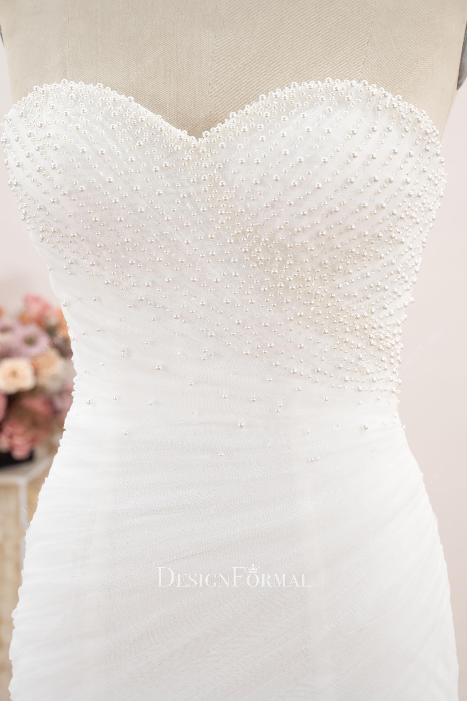 pearls strapless wedding dress