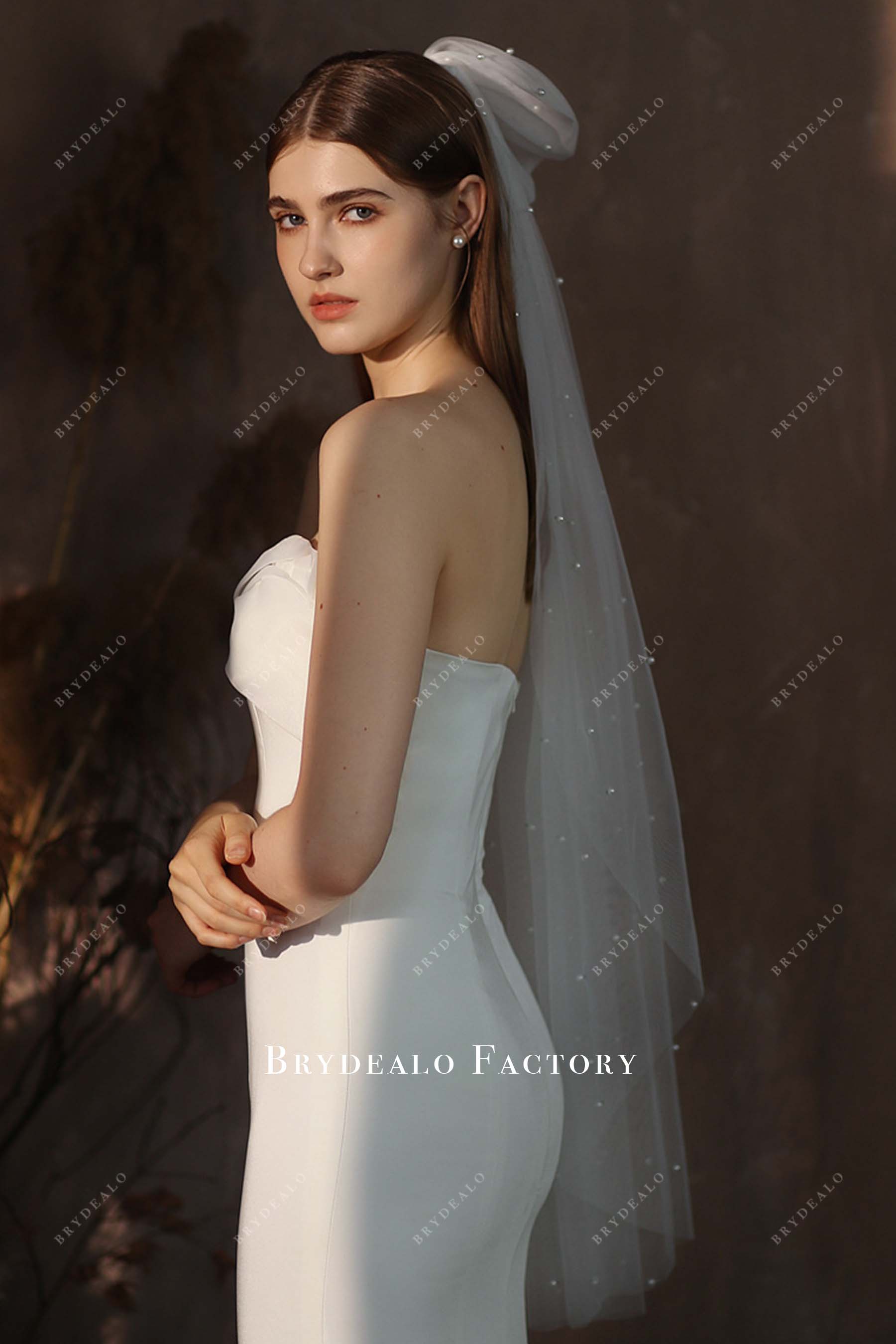 pearls tulle bridal veil