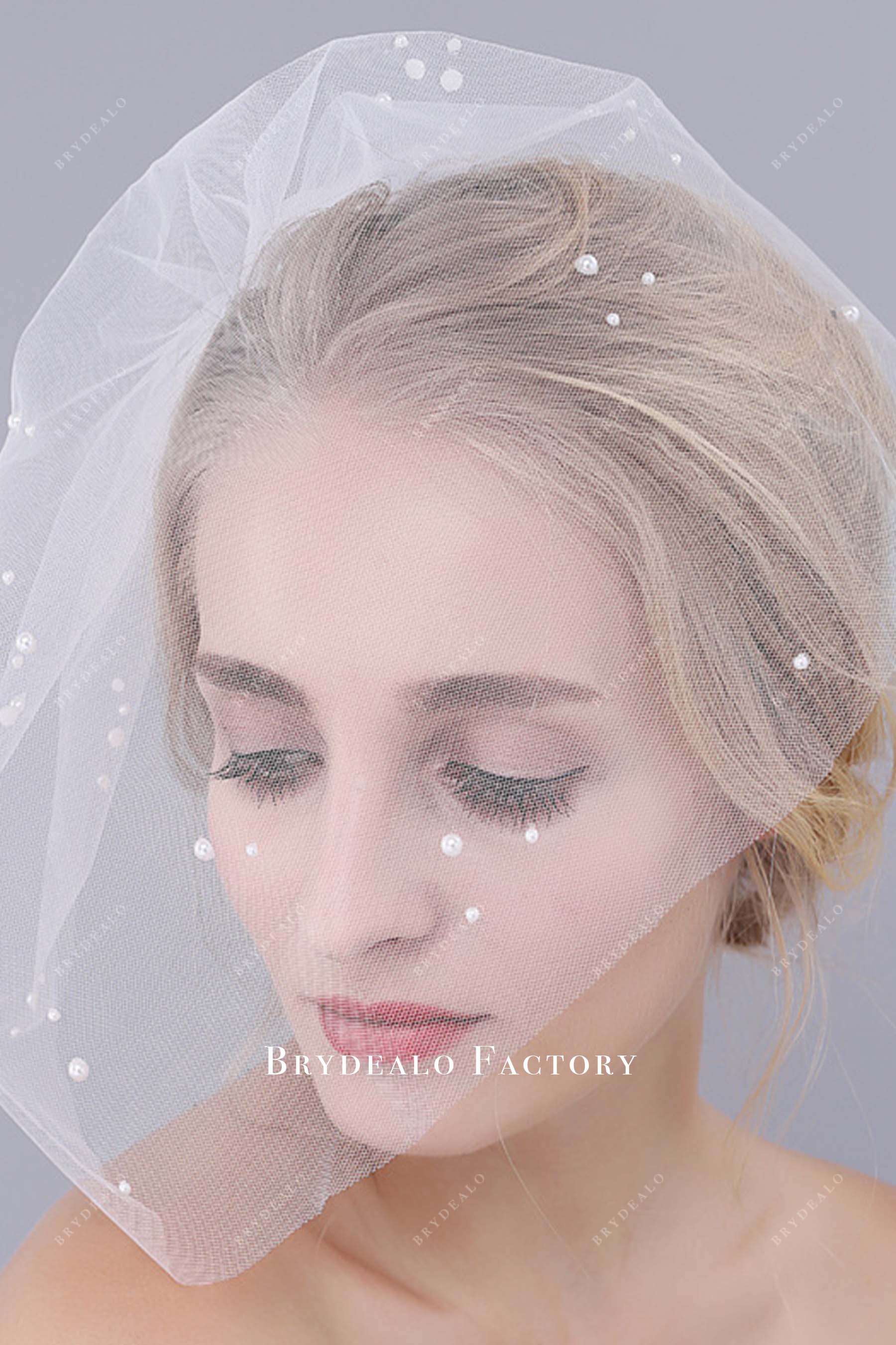 pearls tulle bridal veil