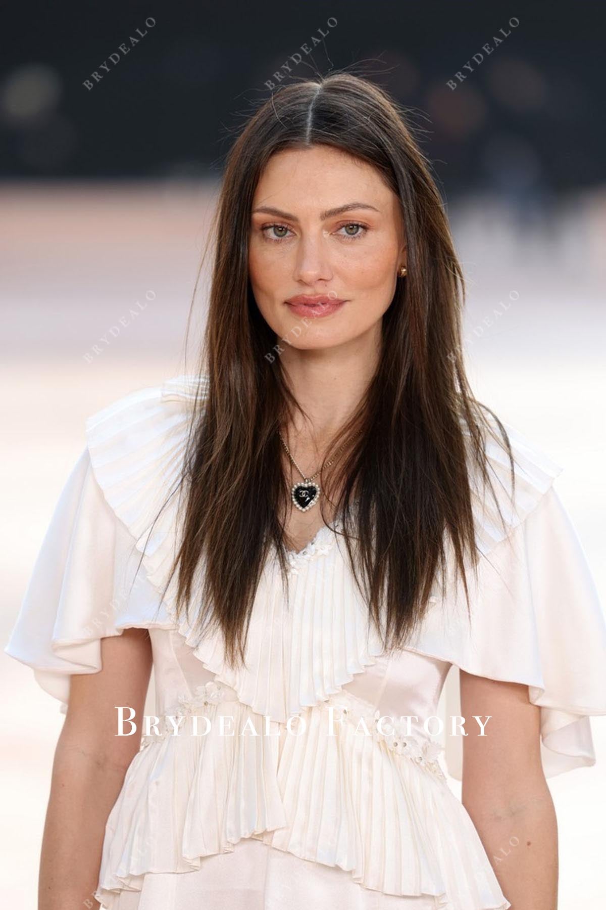 Phoebe Tonkin v neck formal dress Chanel show 2025
