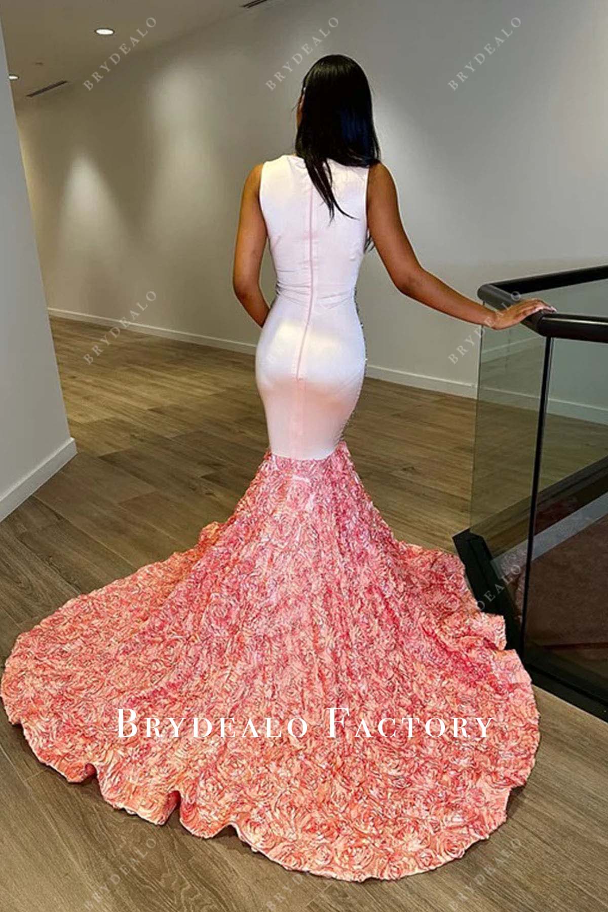 pink 3d roses trumpet prom dress