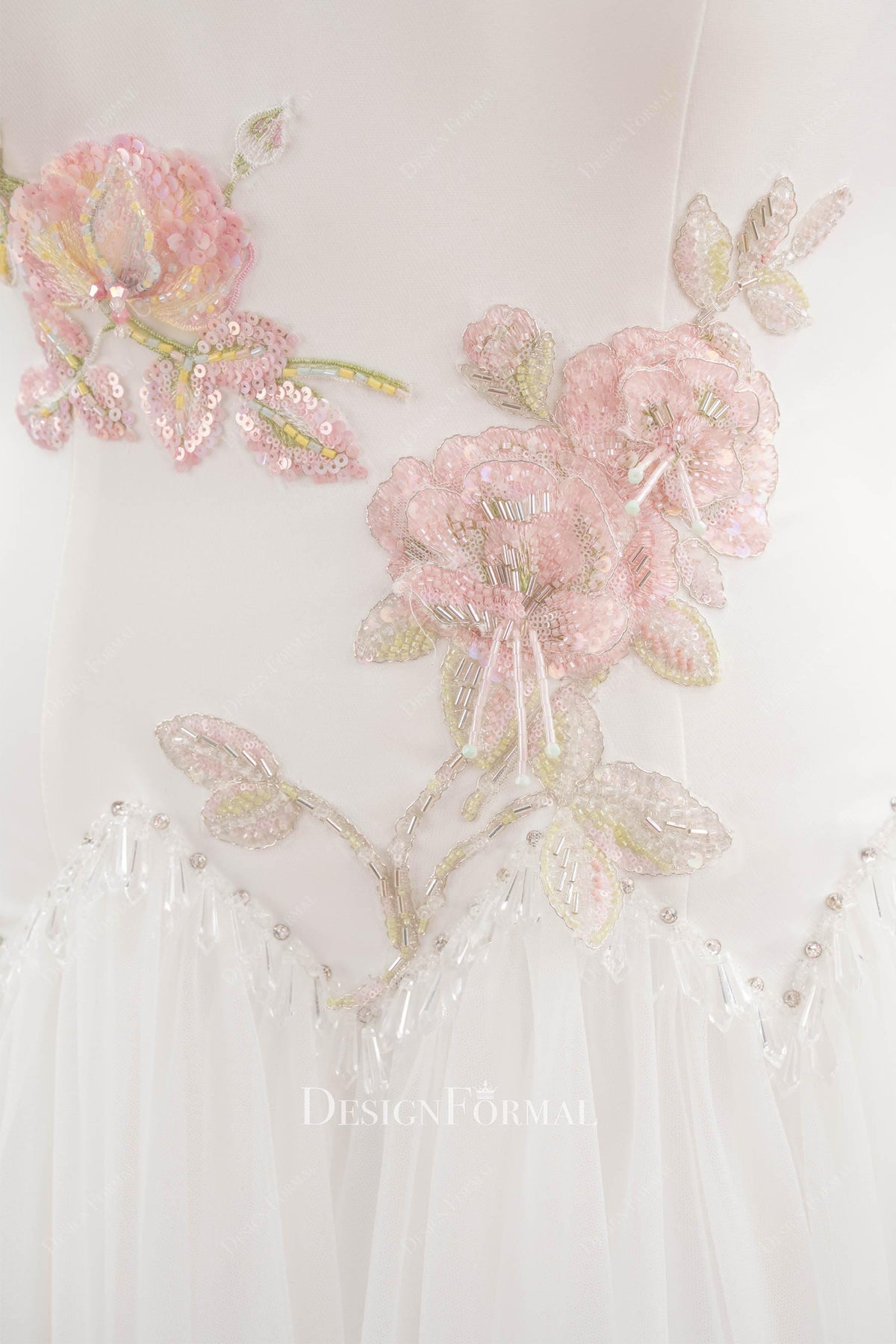 pink beaded floral applique wedding dress