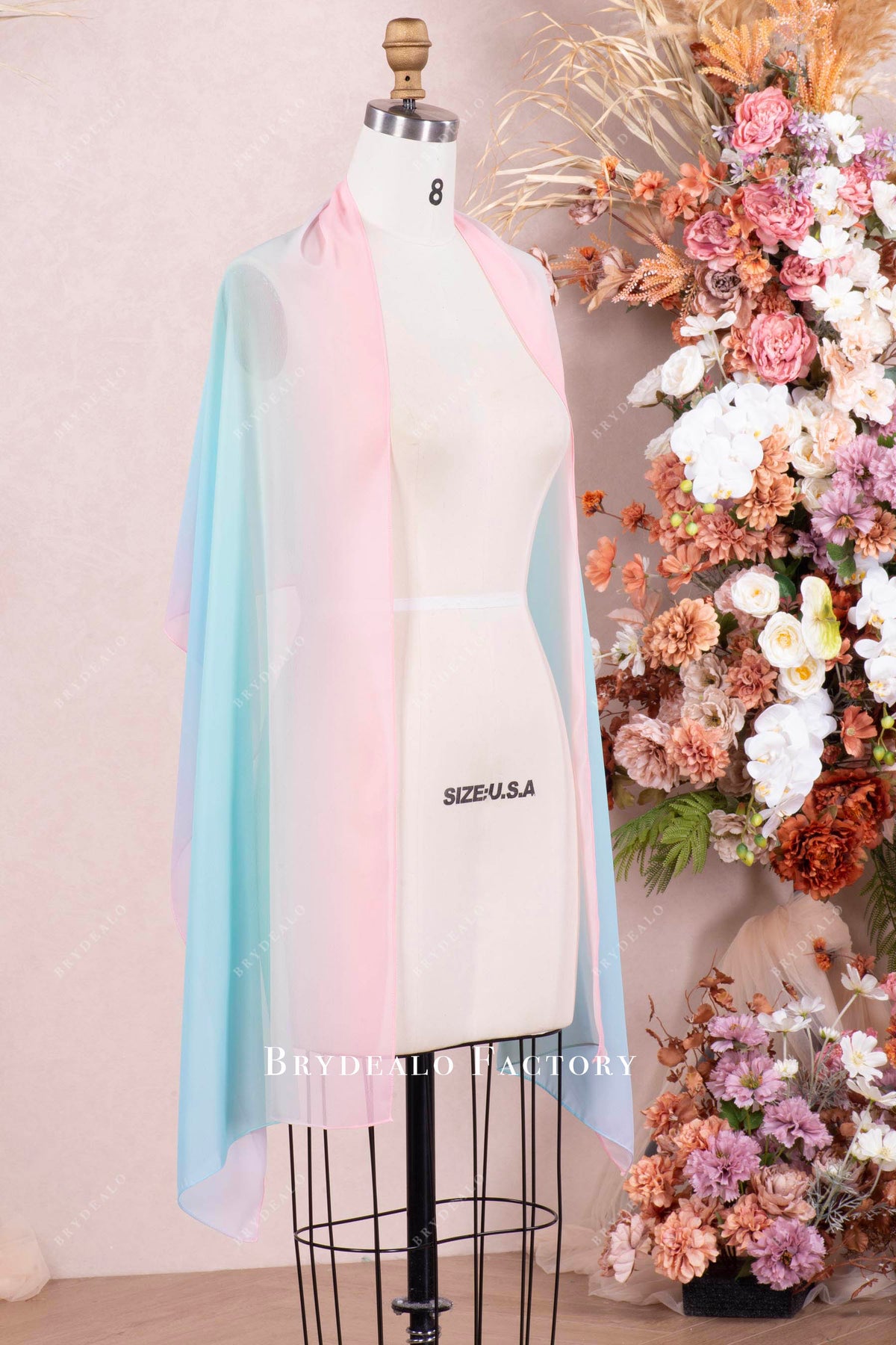 pink blue chiffon shawl 