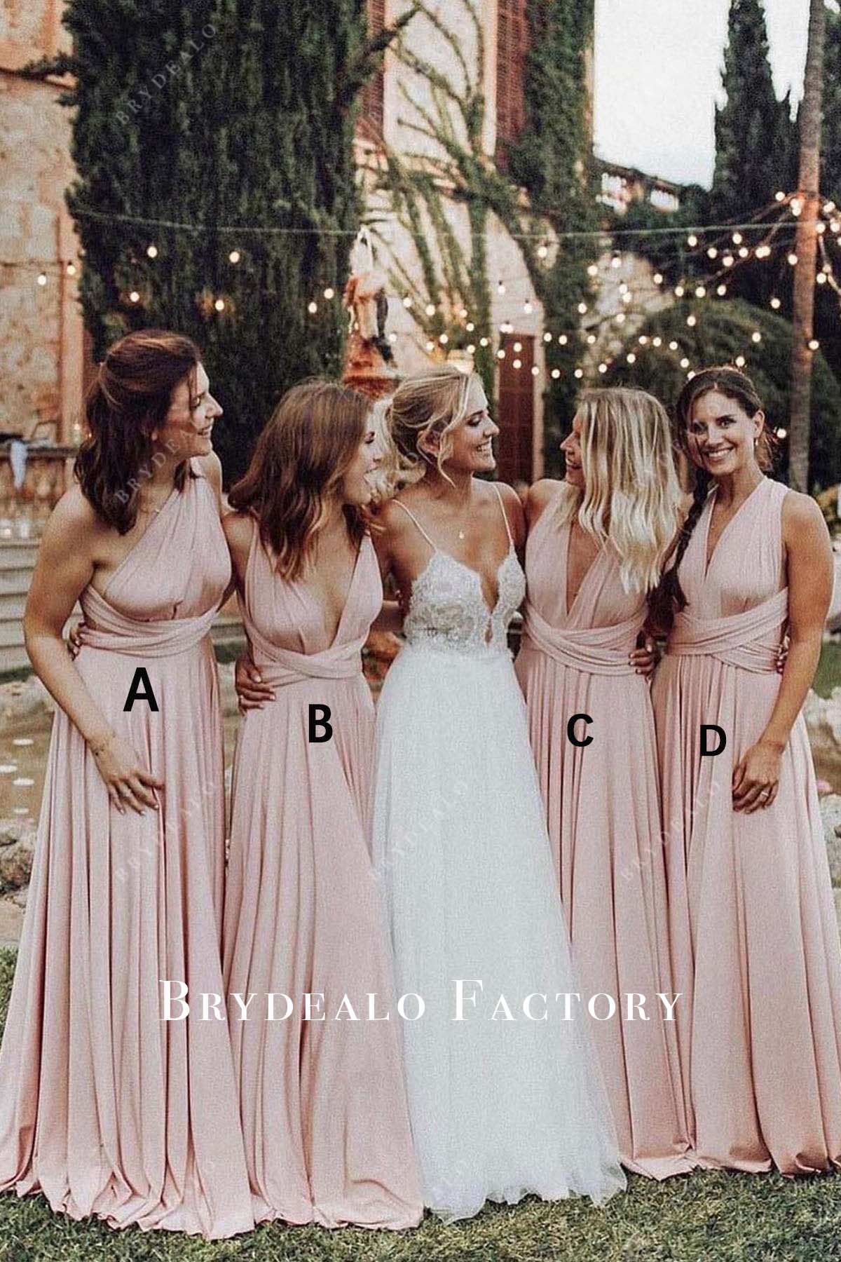 pink floor length mismatched bridesmaid dress