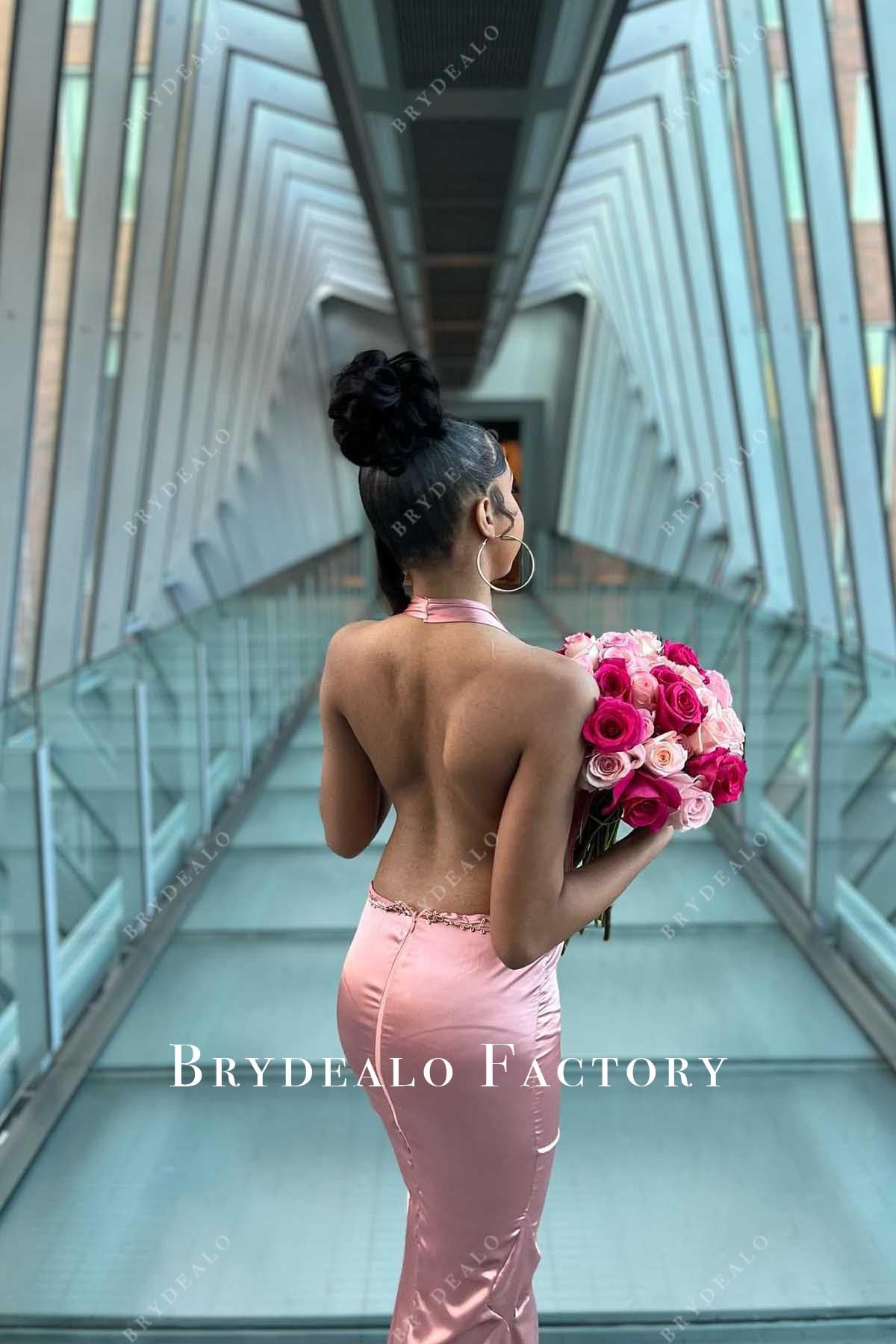 pink halter prom dress