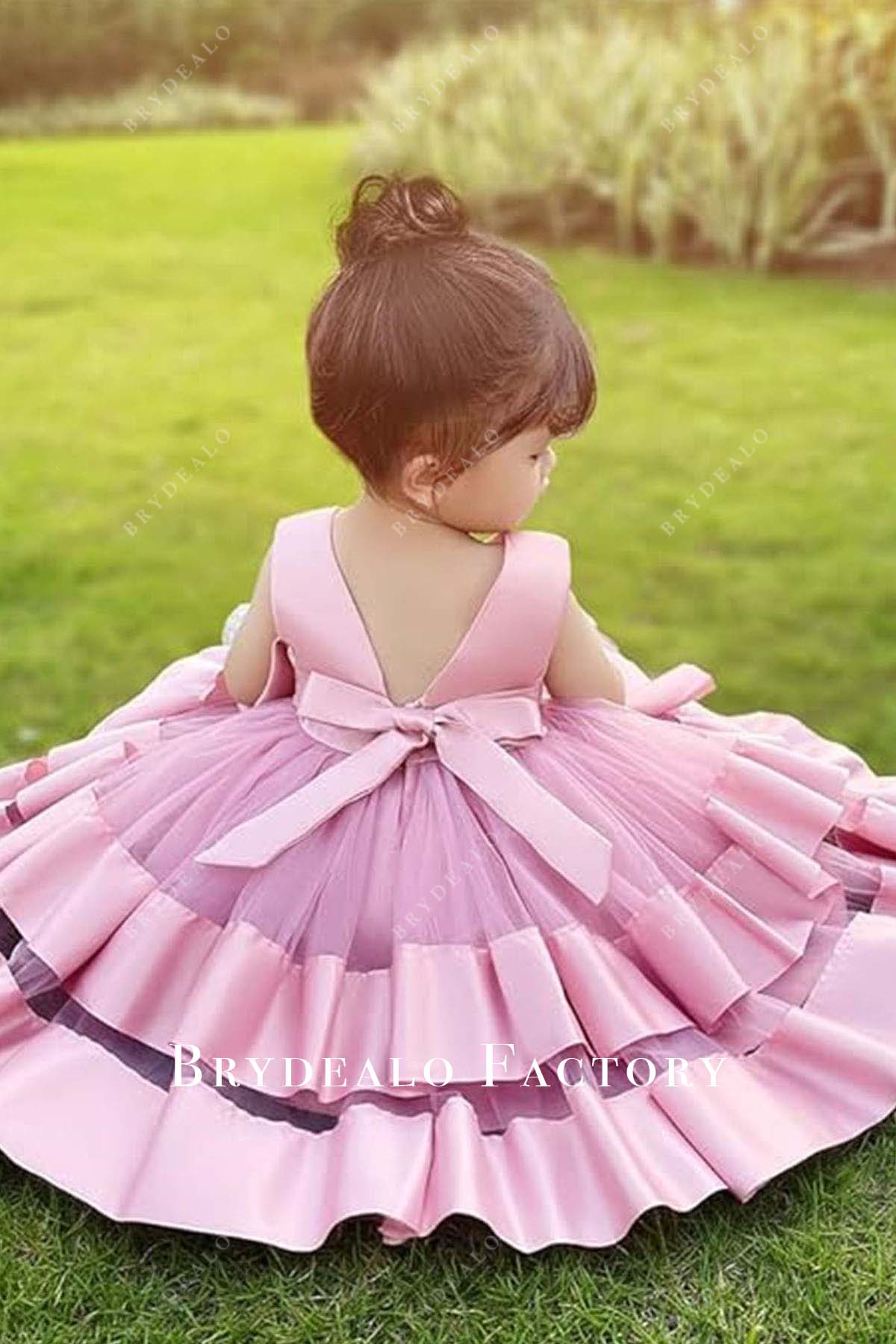 open V-back bowknot tiered kids dress