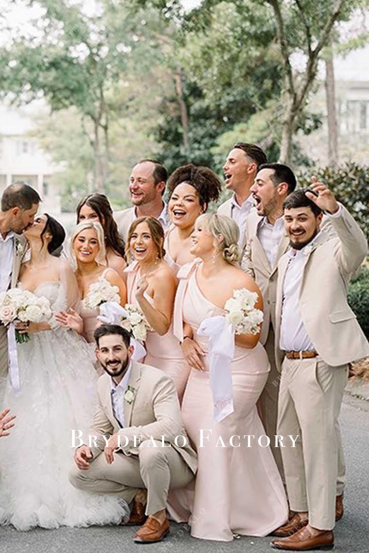 pink long mismatched bridesmaid dresses