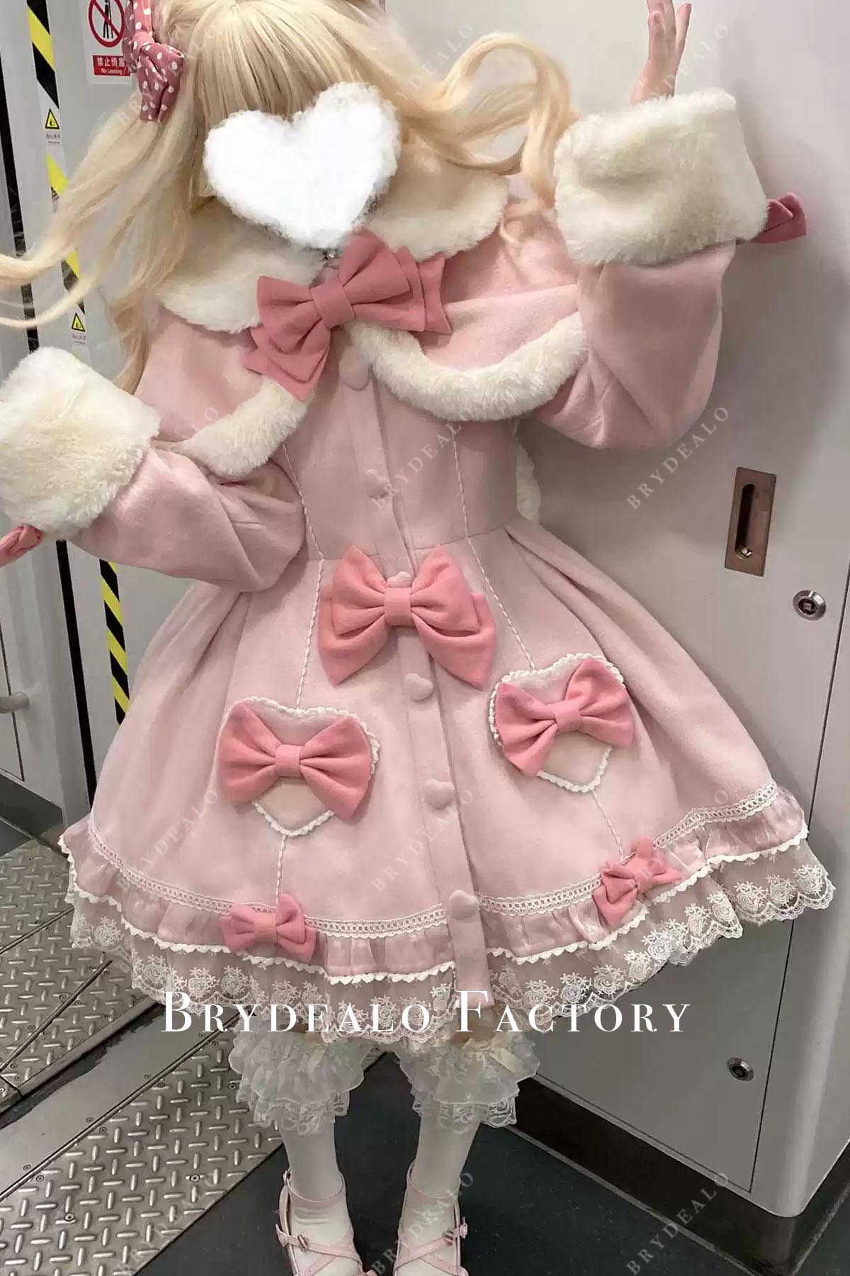 pink long sleeves a line lolita dress