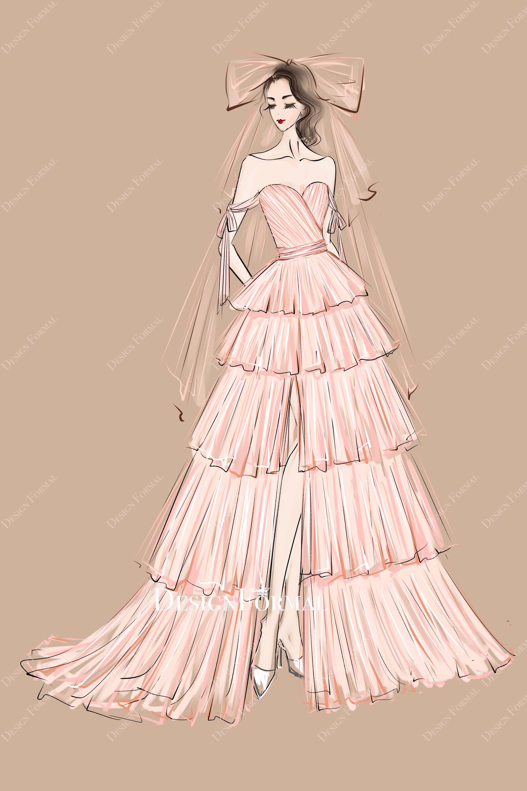 pink off shoulder dress sketch