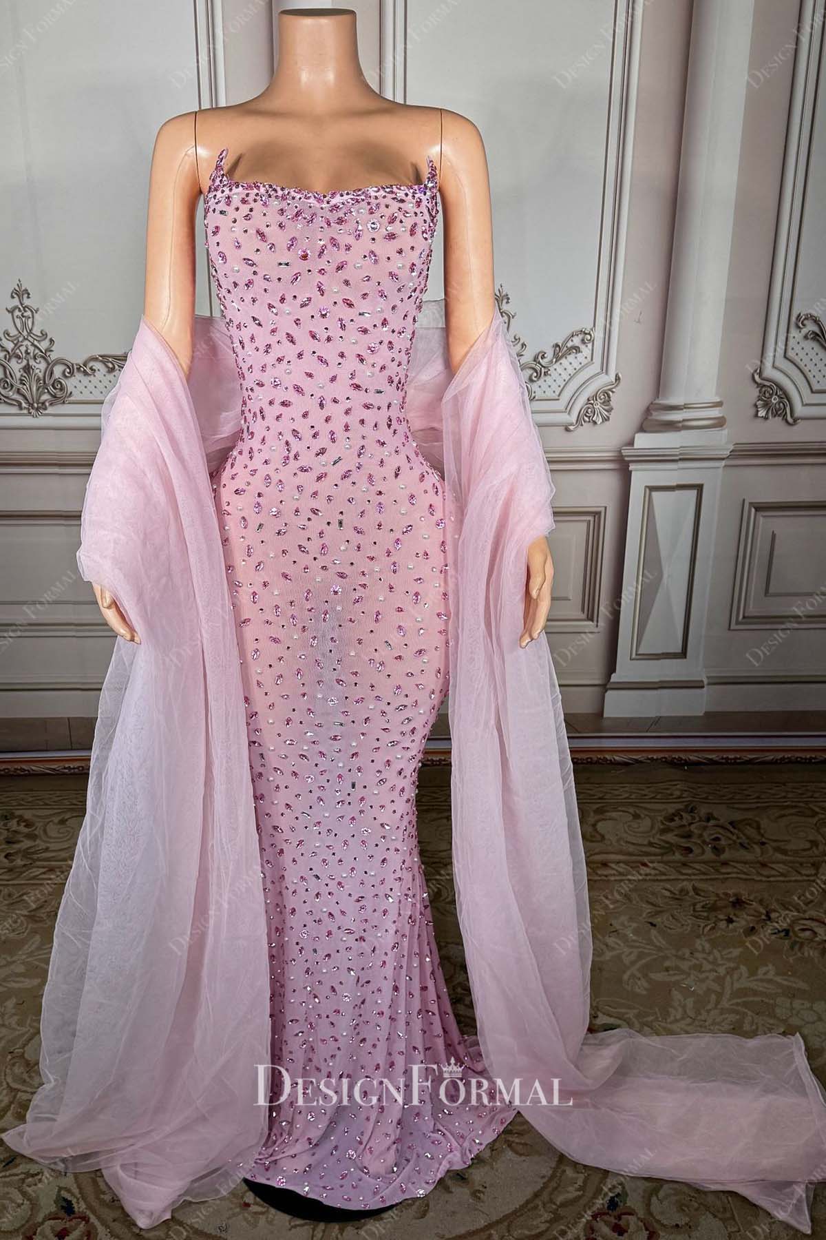 pink rhinestones mermaid prom dress
