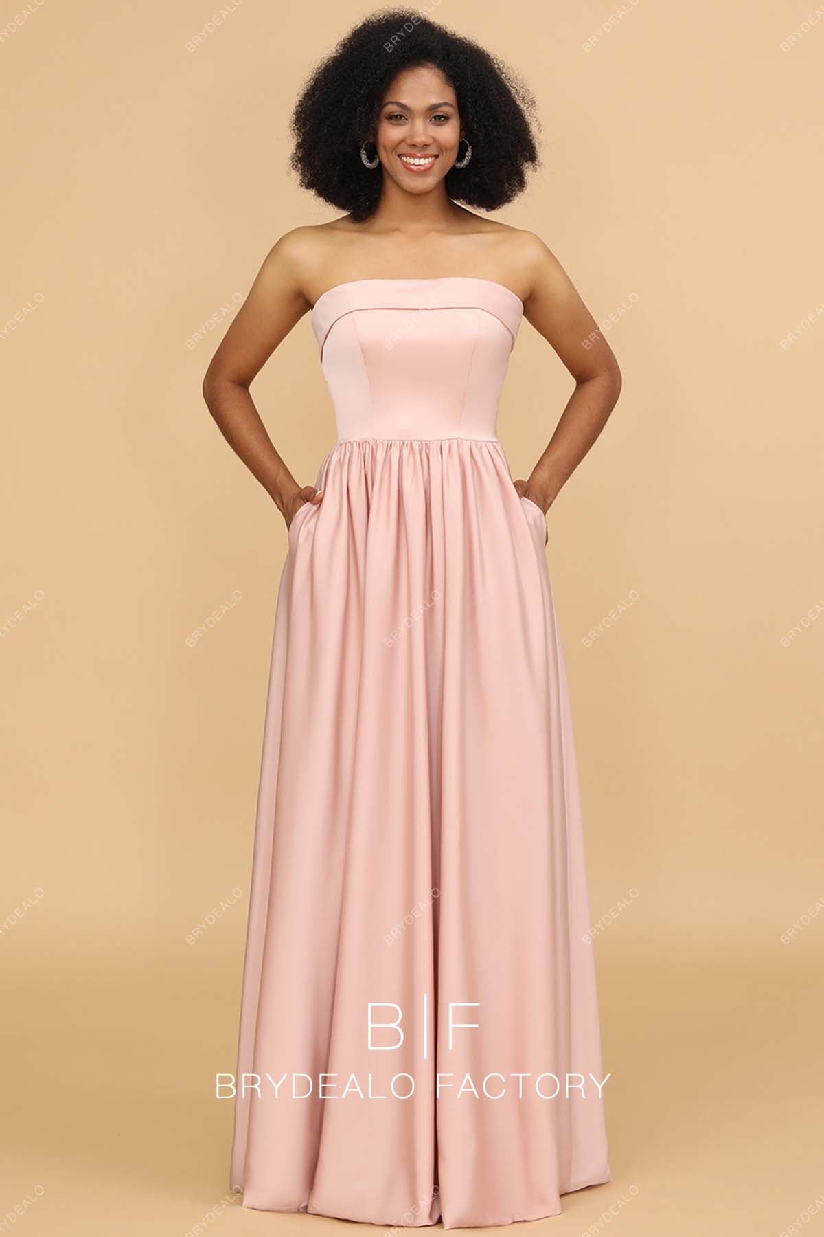 pink satin pockets bridesmaid dress