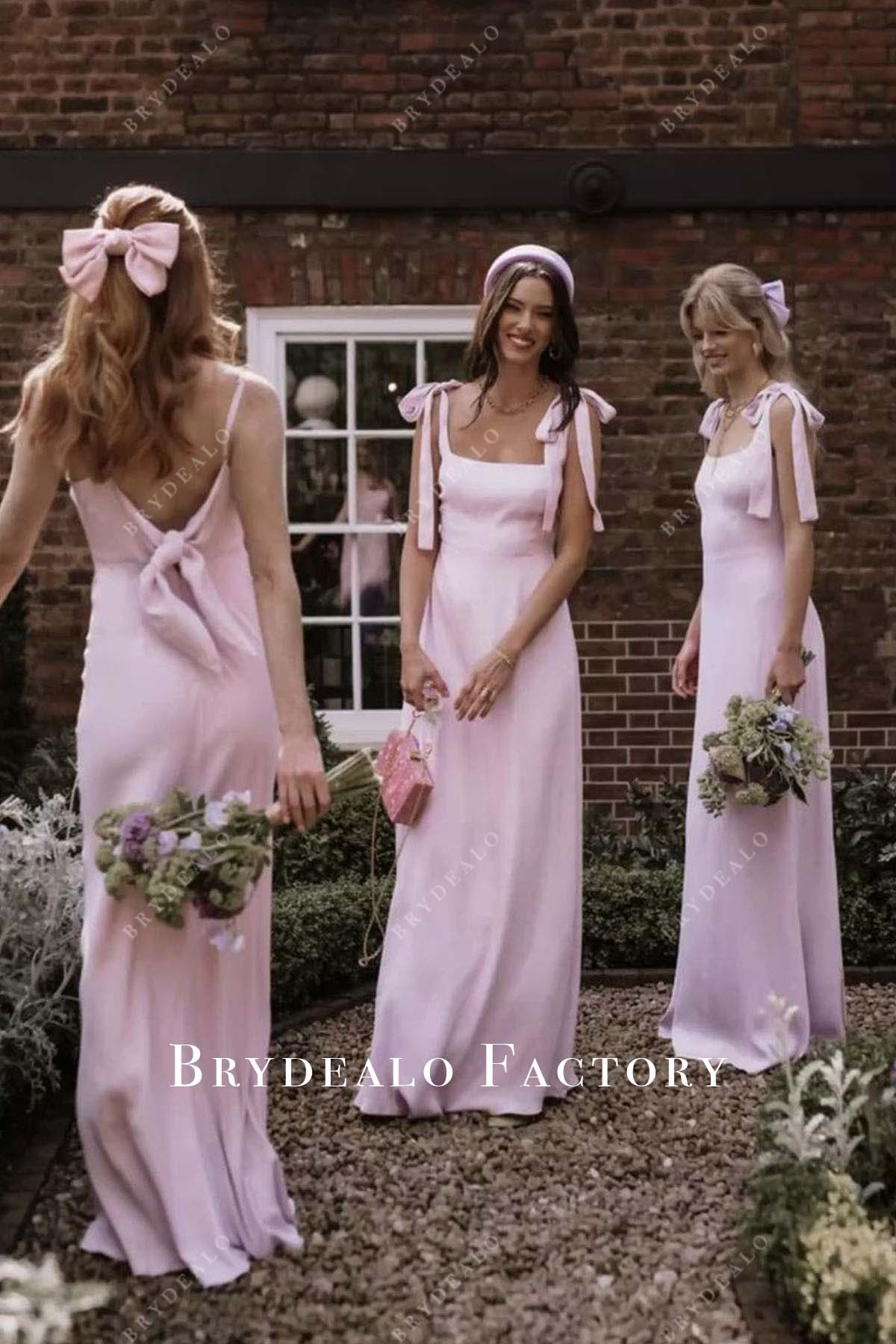 pink shoulder tie bridesmaid dresses