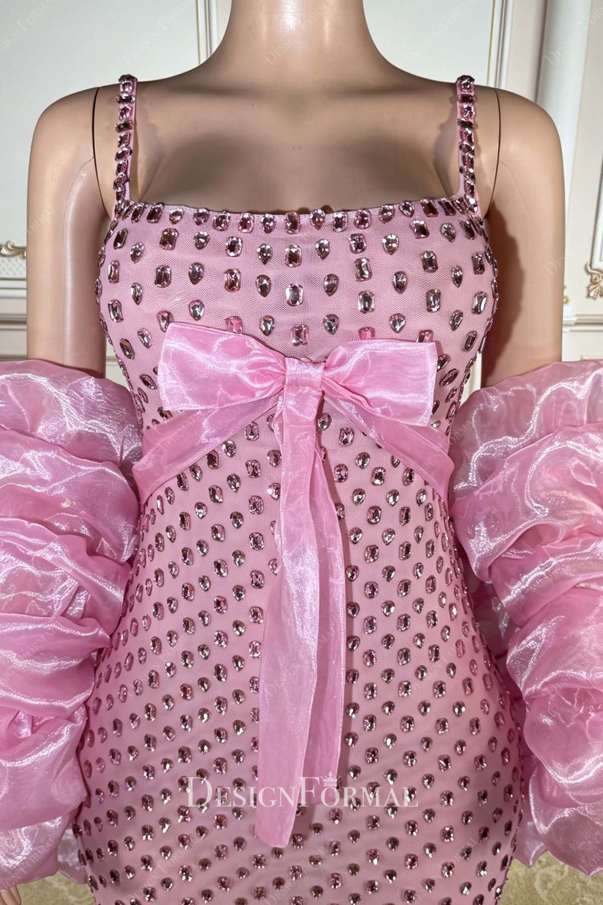 pink square neck prom dress